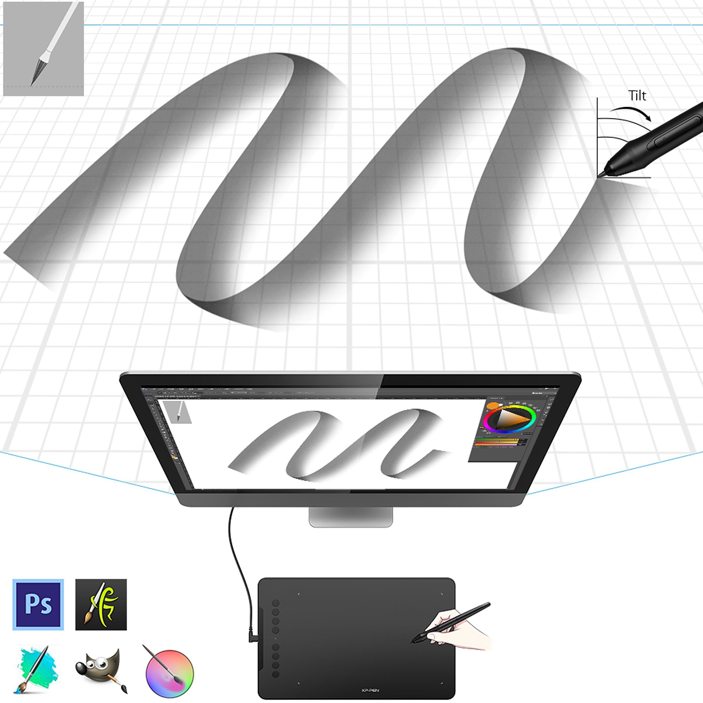 XP pen Deco 01 V2 29.94cm (11.79 Inches) e-Writer Digital Pad (8 Customizable Shortcut Keys, Black)_8