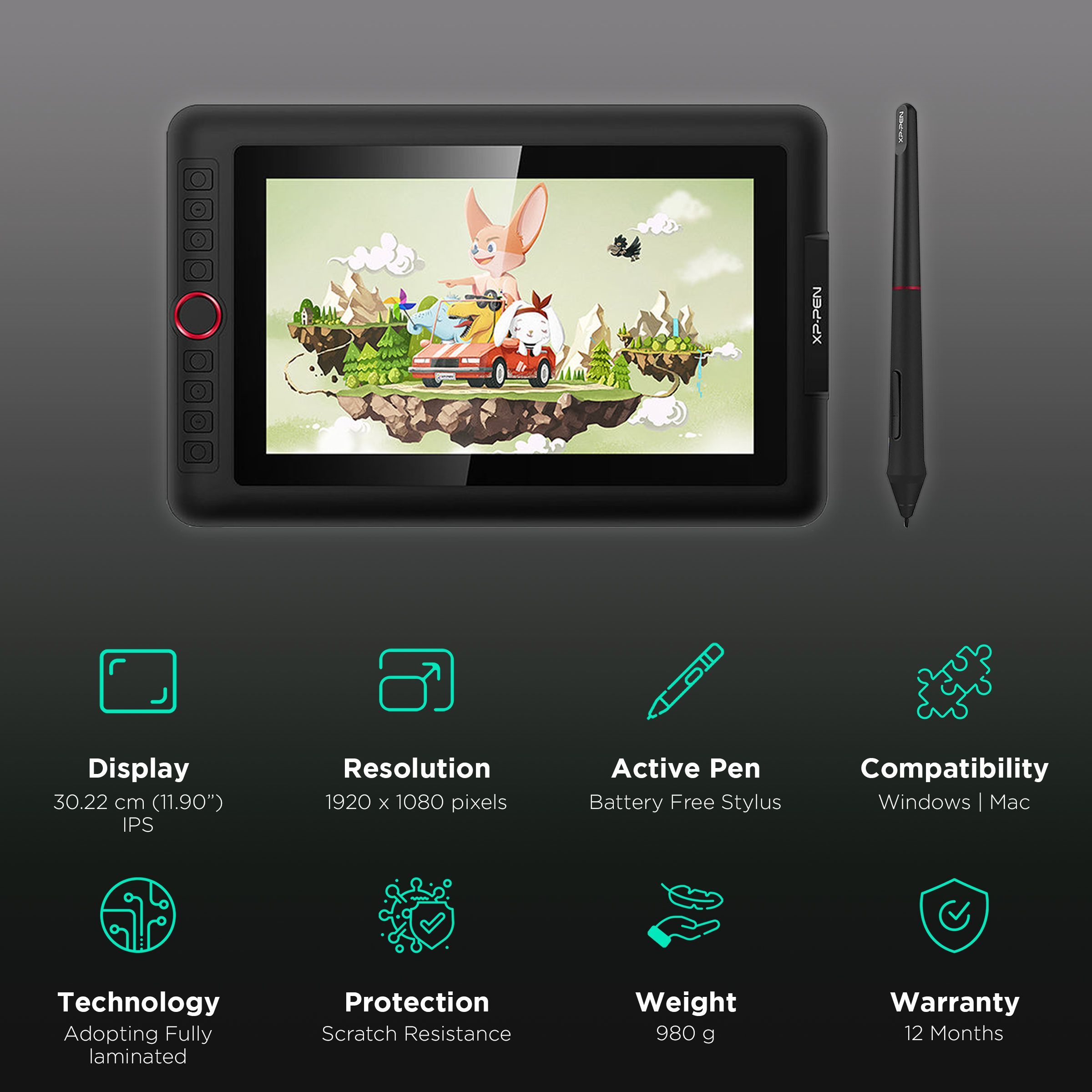 XP pen Artist 12 Pro 30.22cm (11.9 Inches) e-Writer Digital Pad (Battery-Free Stylus, Black) XP pen Artist 12 Pro 30.22cm (11.9 Inches) e-Writer Digital Pad (Battery-Free Stylus, Black)_3