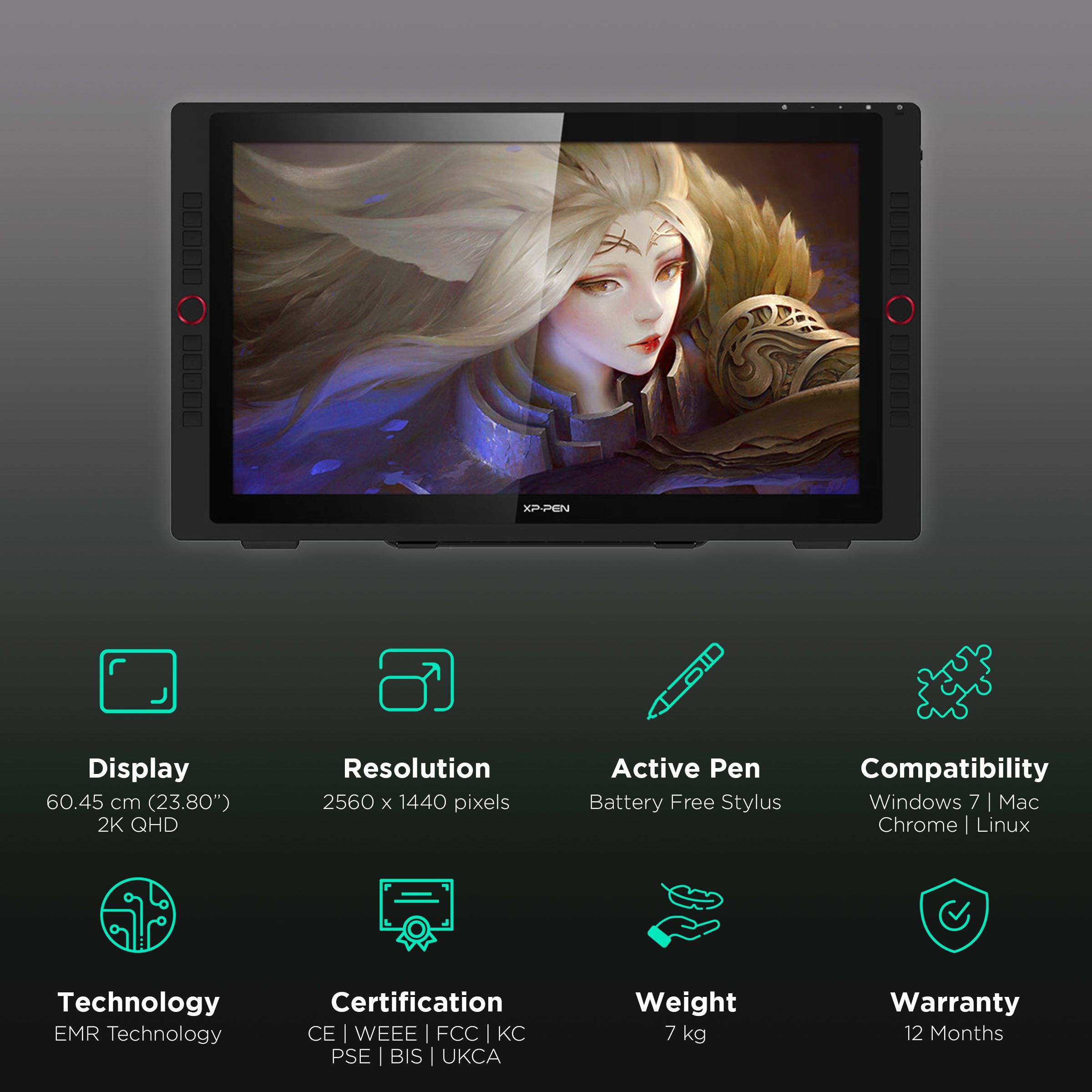 XP pen Artist 24 Pro 60.45cm (23.8 Inches) e-Writer Digital Pad (60 Degree Tilt Function, Black) XP pen Artist 24 Pro 60.45cm (23.8 Inches) e-Writer Digital Pad (60 Degree Tilt Function, Black)_3