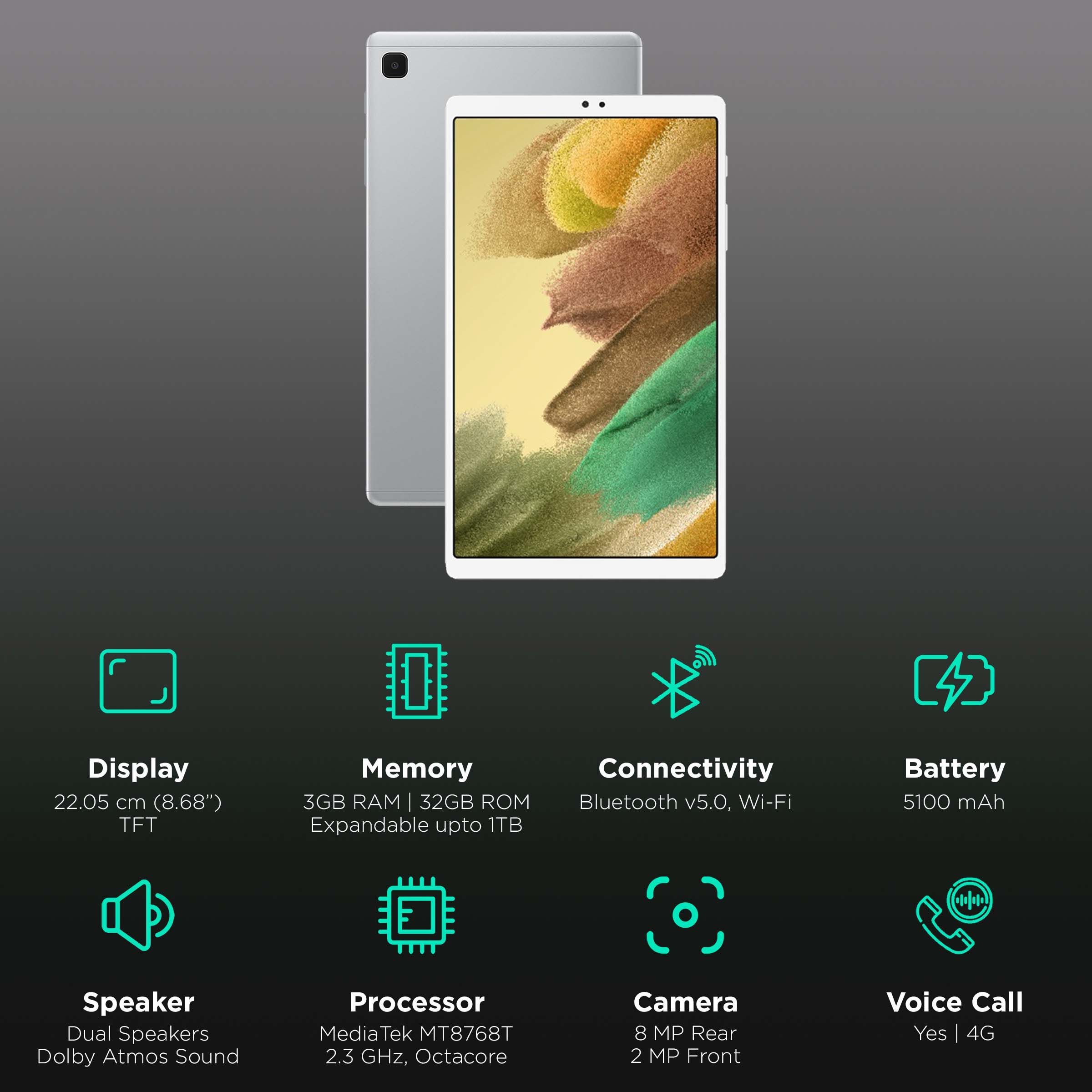 SAMSUNG Galaxy Tab A7 Lite Wi-Fi+4G Android Tablet (8.68 Inch, 3GB RAM, 32GB ROM, Silver) SAMSUNG Galaxy Tab A7 Lite Wi-Fi+4G Android Tablet (8.68 Inch, 3GB RAM, 32GB ROM, Silver)_3