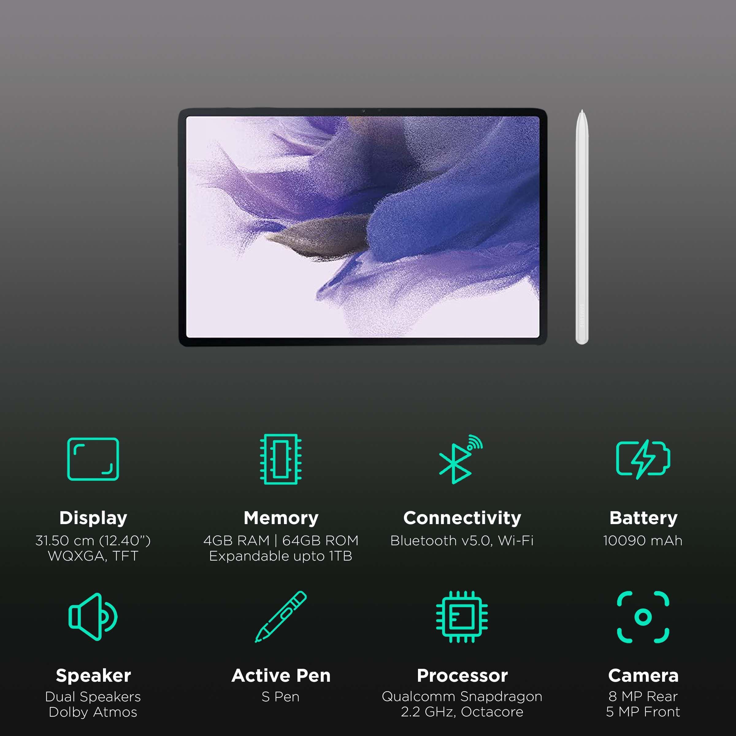 SAMSUNG Galaxy Tab S7 FE Wi-Fi+4G Android Tablet (12.4 Inch, 4GB RAM, 64GB ROM, Mystic Silver)_3