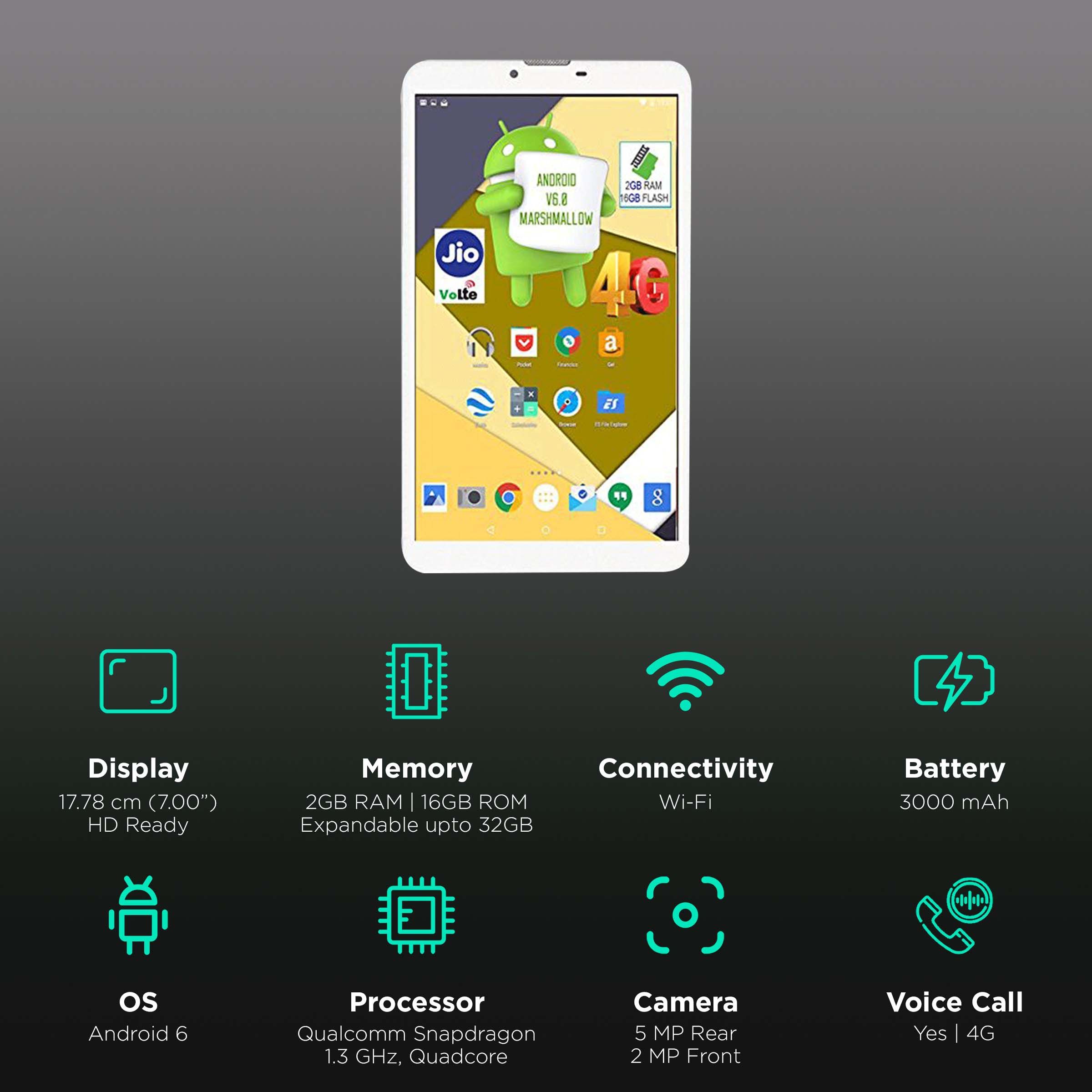 I KALL N5 Wi-Fi + 4G Android Tablet (7 Inch, 2GB RAM, 16GB ROM, White)_3