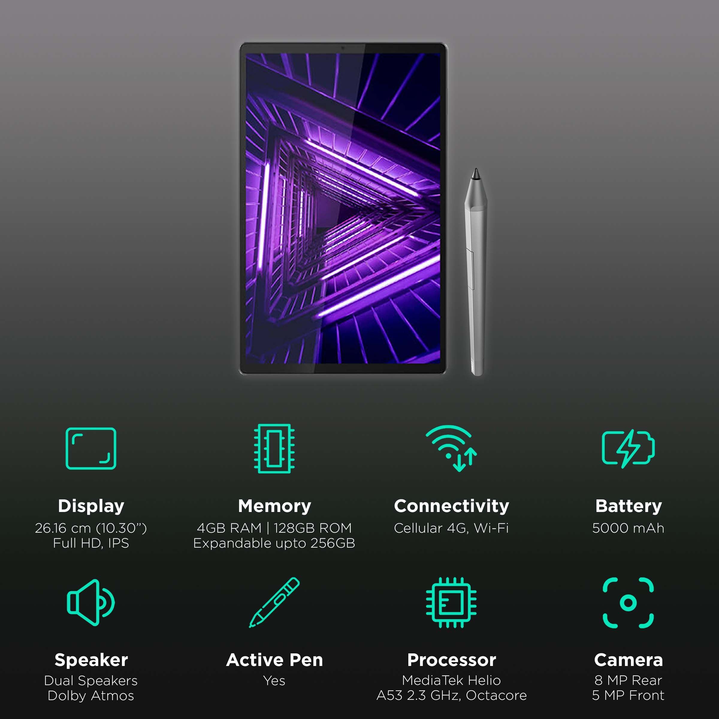 Lenovo Tab M10 FHD Plus (2nd Gen) Wi-Fi + 4G Android Tablet (10.3 Inch, 4GB RAM, 128GB ROM, Platinum Grey)_3