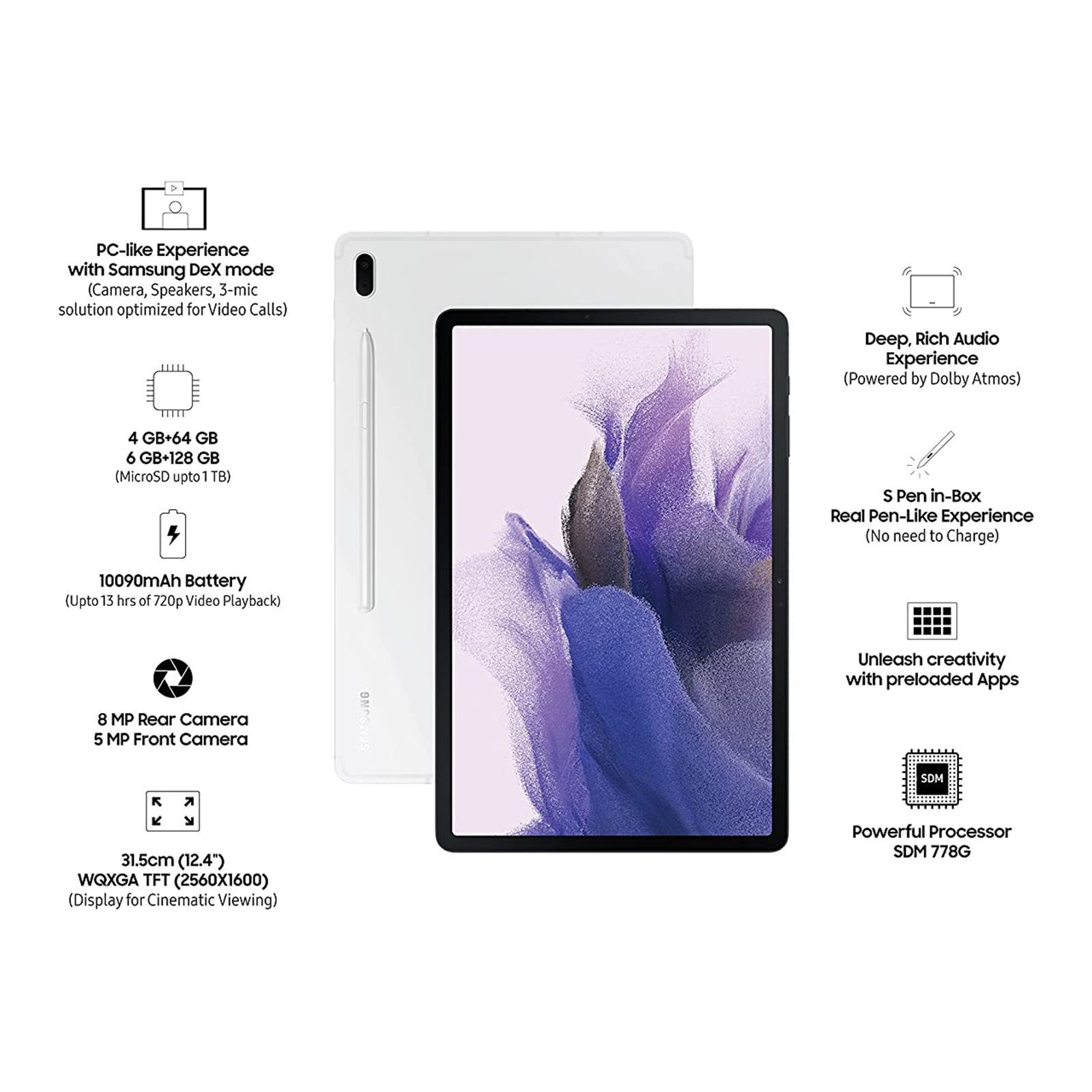 SAMSUNG Galaxy Tab S7 FE Wi-Fi Android Tablet (12.4 Inch, 4GB RAM, 64GB ROM, Mystic Silver) SAMSUNG Galaxy Tab S7 FE Wi-Fi Android Tablet (12.4 Inch, 4GB RAM, 64GB ROM, Mystic Silver)_6