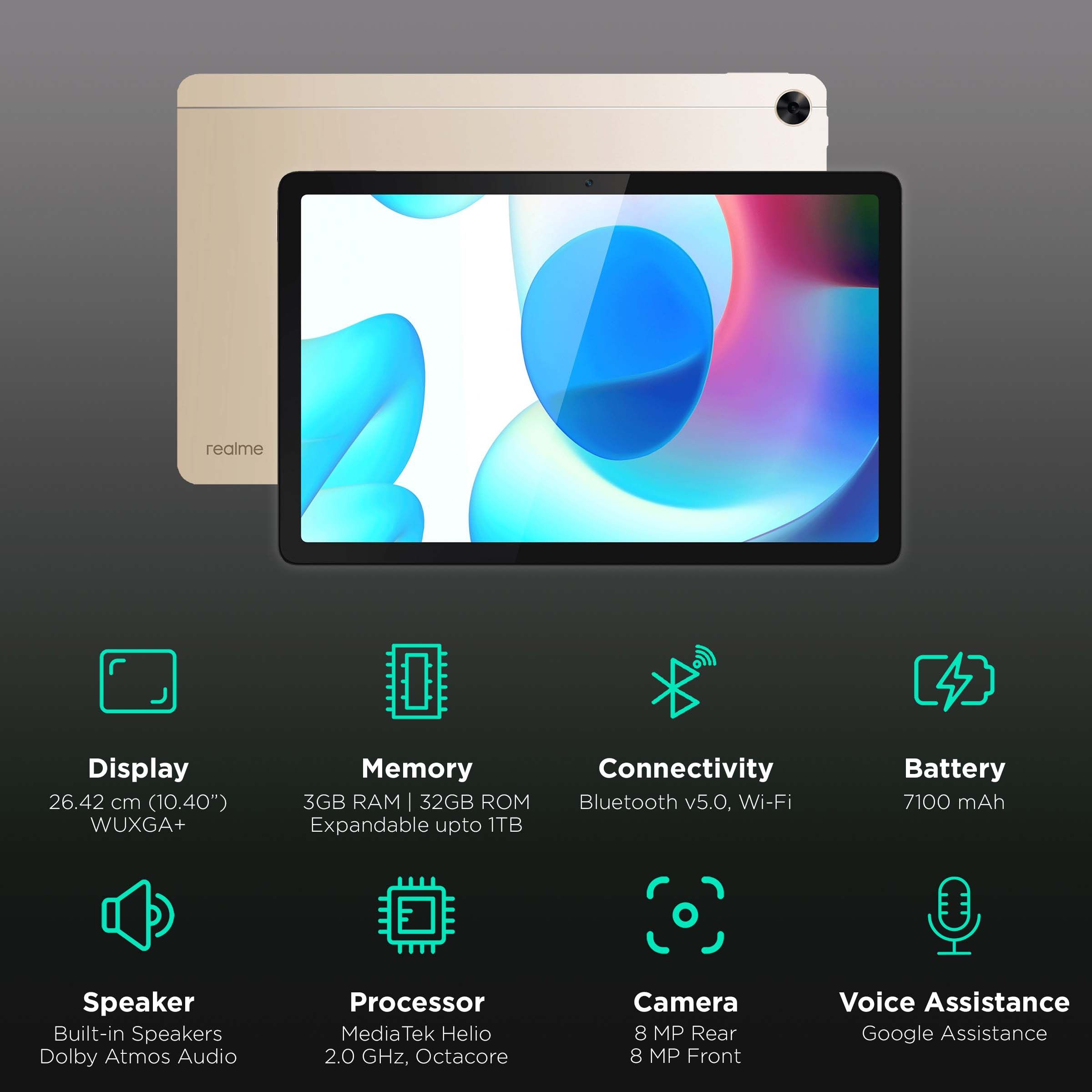 realme Pad Wi-Fi Android Tablet (10.4 Inch, 3GB RAM, 32GB ROM, Gold)_2