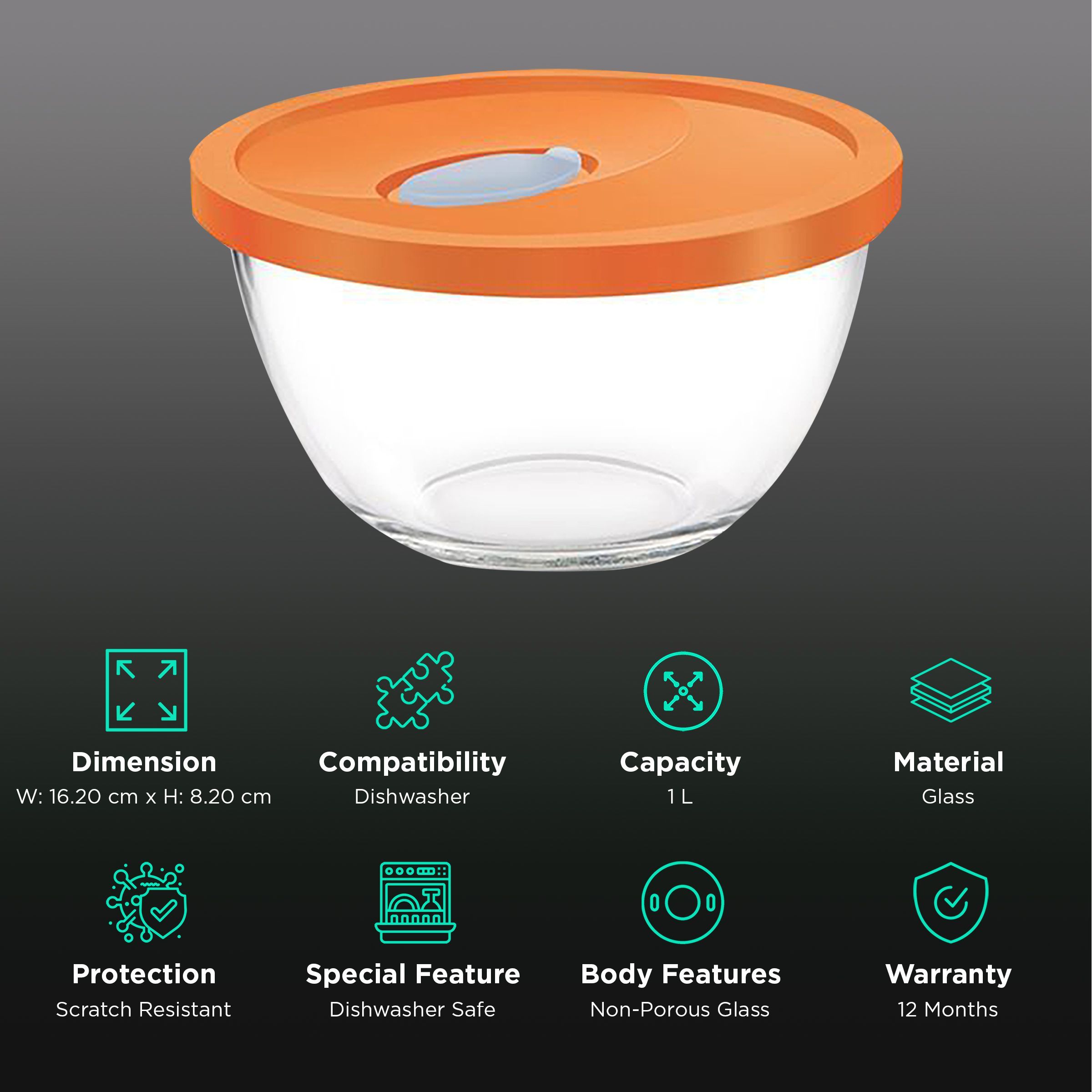 treo 1L Glass Mixing Bowl with Flexi Lid (BPA Free, Transparent)_2