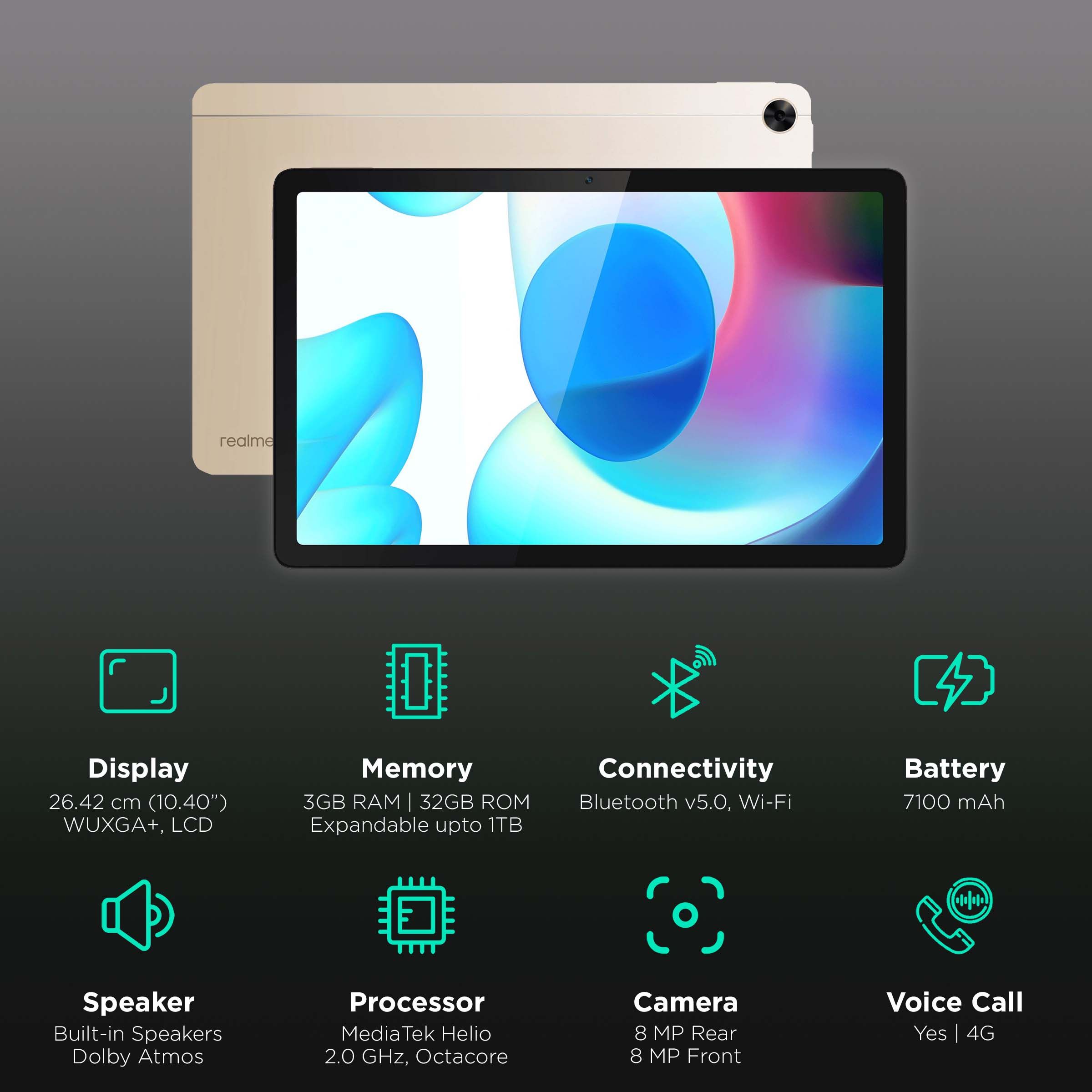 realme Pad Wi-Fi+4G Android Tablet (10.4 Inch, 3GB RAM, 32GB ROM, Gold)_3