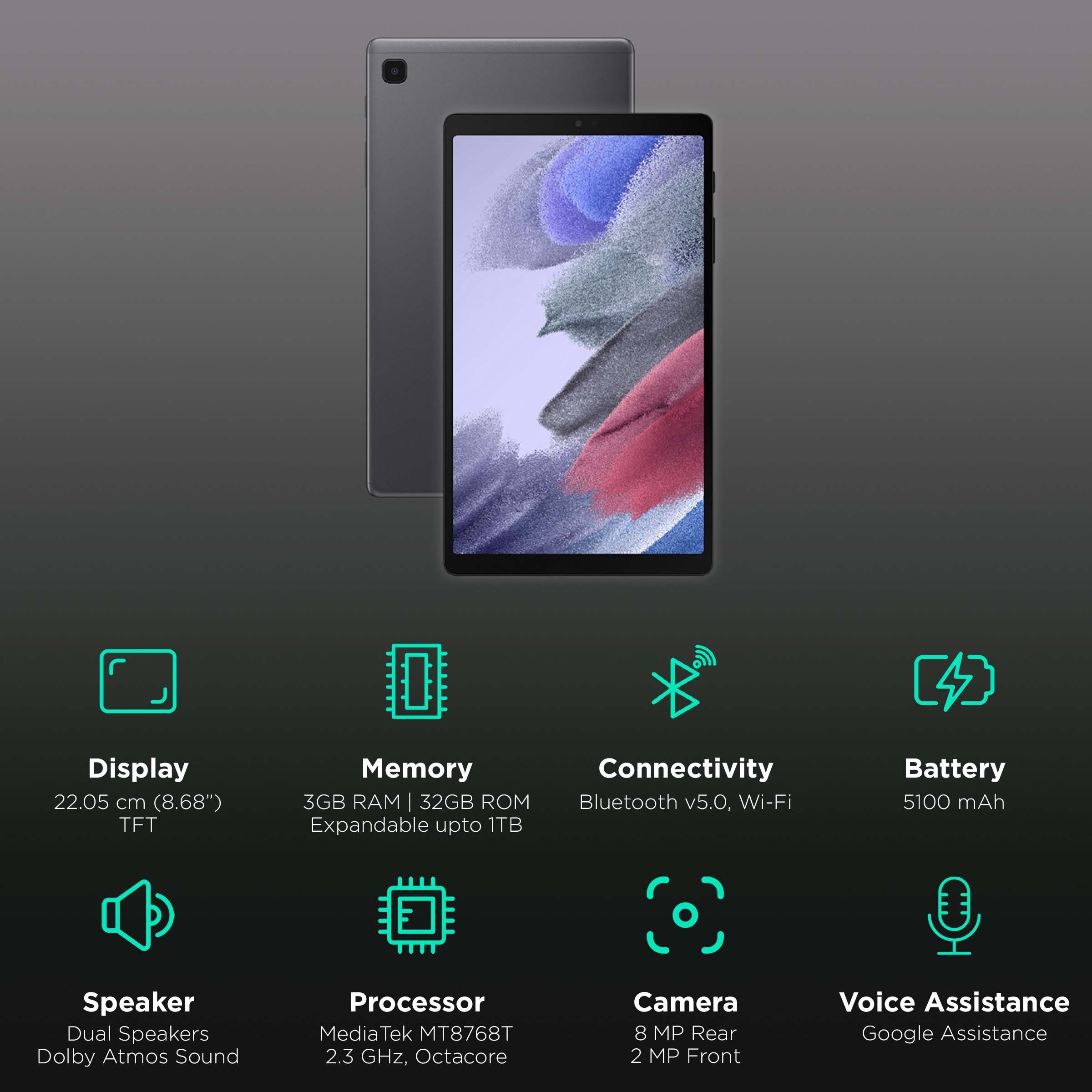 SAMSUNG Galaxy Tab A7 Lite Wi-Fi Android Tablet (8.68 Inch, 3GB RAM, 32GB ROM, Grey)_3