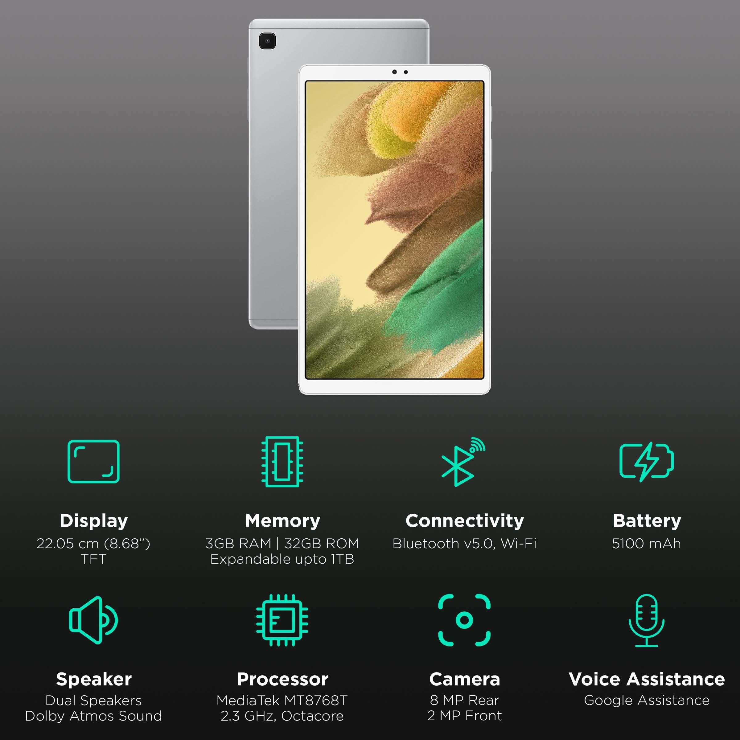 SAMSUNG Galaxy Tab A7 Lite Wi-Fi Android Tablet (8.68 Inch, 3GB RAM, 32GB ROM, Silver)_3