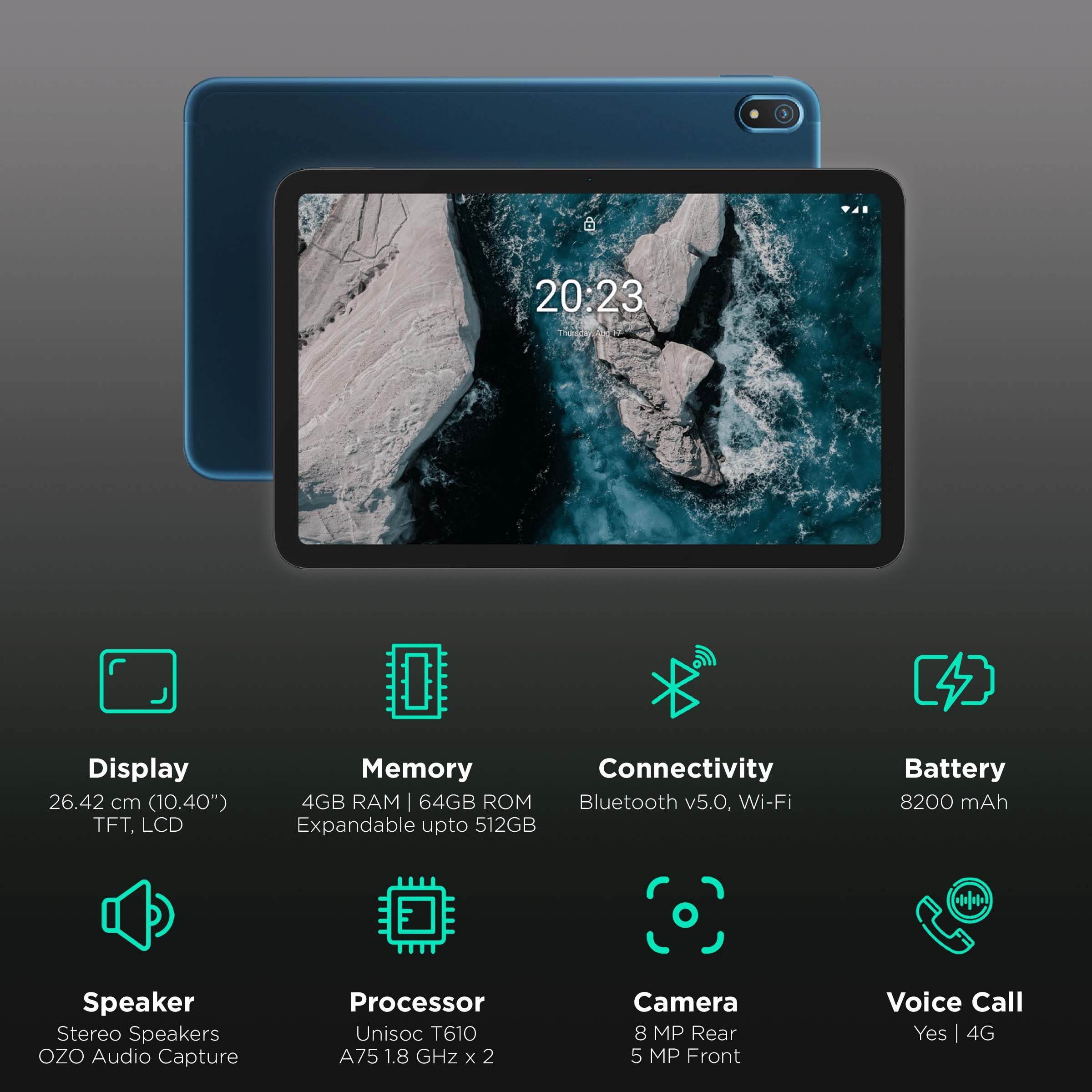 NOKIA T20 Wi-Fi + 4G Android Tablet (10.4 Inch, 4GB RAM, 64GB ROM, Deep Ocean)_3