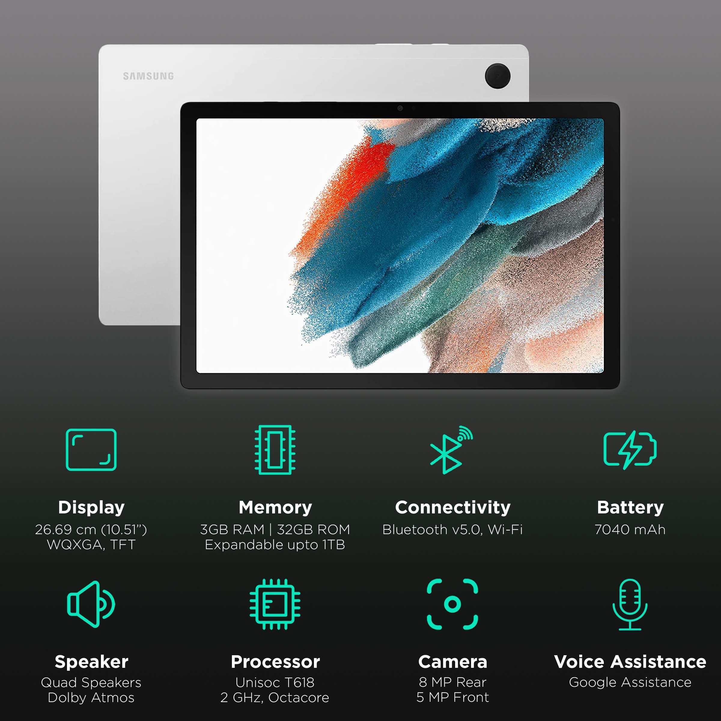 SAMSUNG Galaxy Tab A8 Wi-Fi Android Tablet (10.5 Inch, 3GB RAM, 32GB ROM, Silver)_3