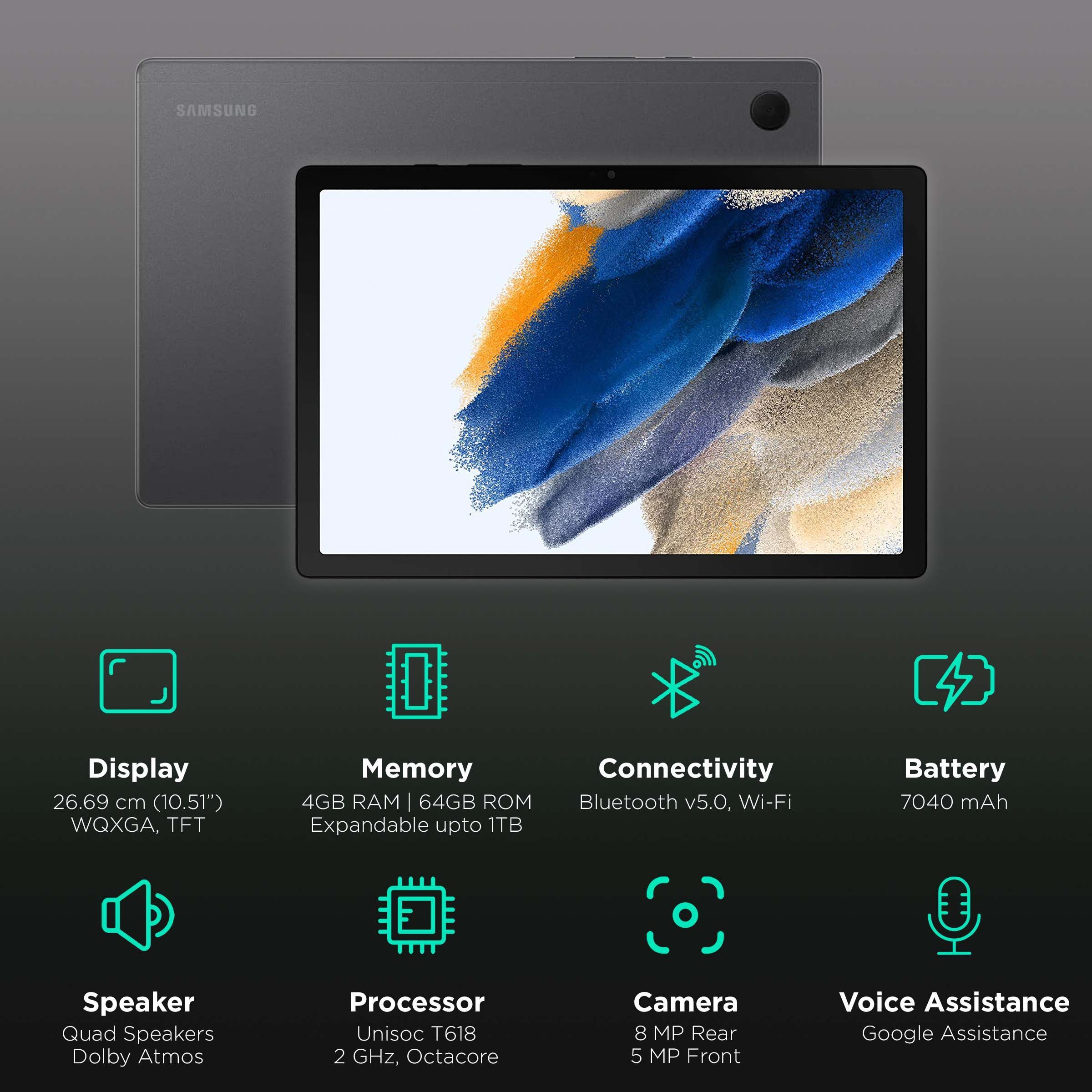 SAMSUNG Galaxy Tab A8 Wi-Fi Android Tablet (10.5 Inch, 4GB RAM, 64GB ROM, Grey)_3