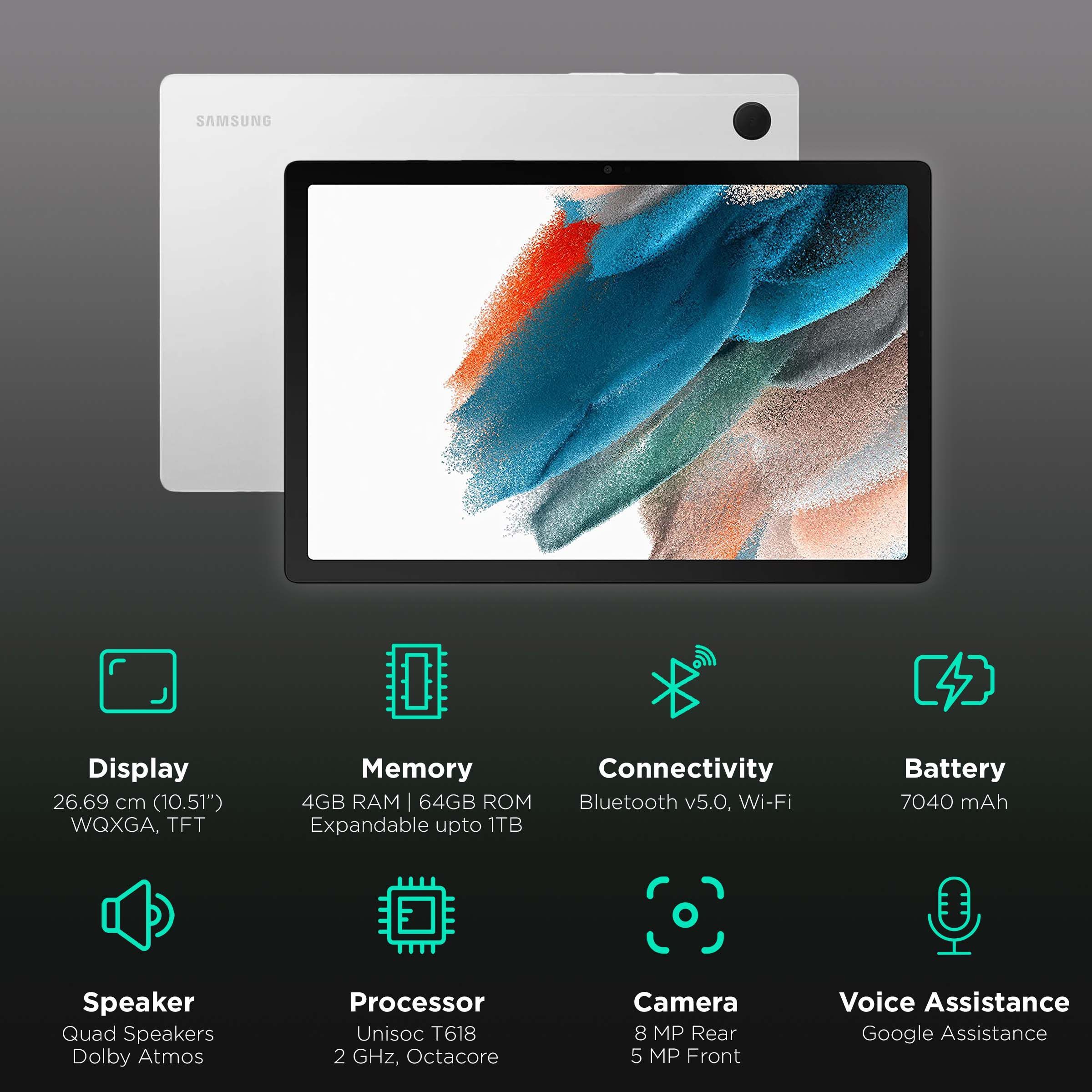 SAMSUNG Galaxy Tab A8 Wi-Fi Android Tablet (10.5 Inch, 4GB RAM, 64GB ROM, Silver)_3