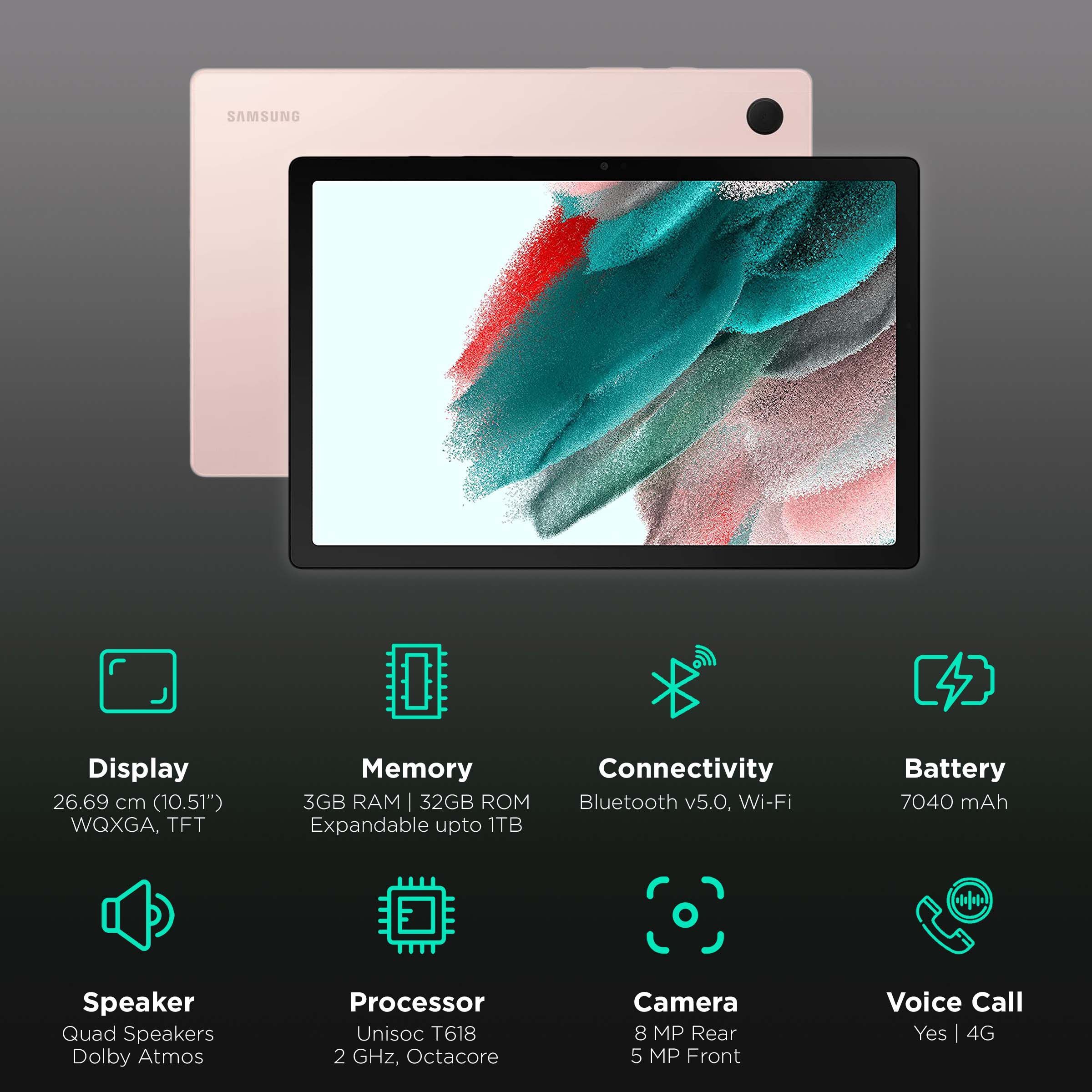 SAMSUNG Galaxy Tab A8 Wi-Fi+4G Android Tablet (10.5 Inch, 3GB RAM, 32GB ROM, Pink Gold) SAMSUNG Galaxy Tab A8 Wi-Fi+4G Android Tablet (10.5 Inch, 3GB RAM, 32GB ROM, Pink Gold)_3