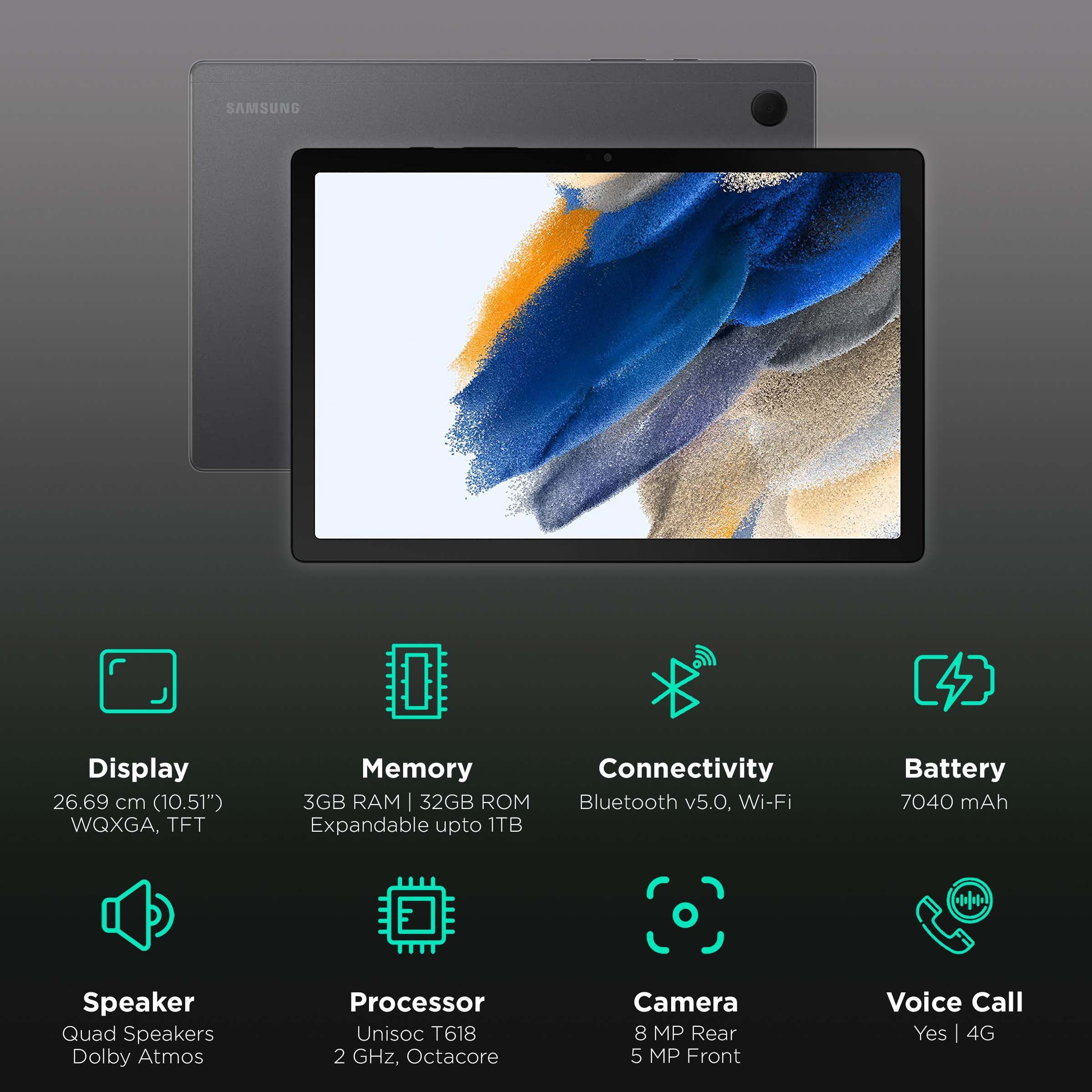 SAMSUNG Galaxy Tab A8 Wi-Fi + 4G Android Tablet (10.5 Inch, 3GB RAM, 32GB ROM, Dark Grey)_3