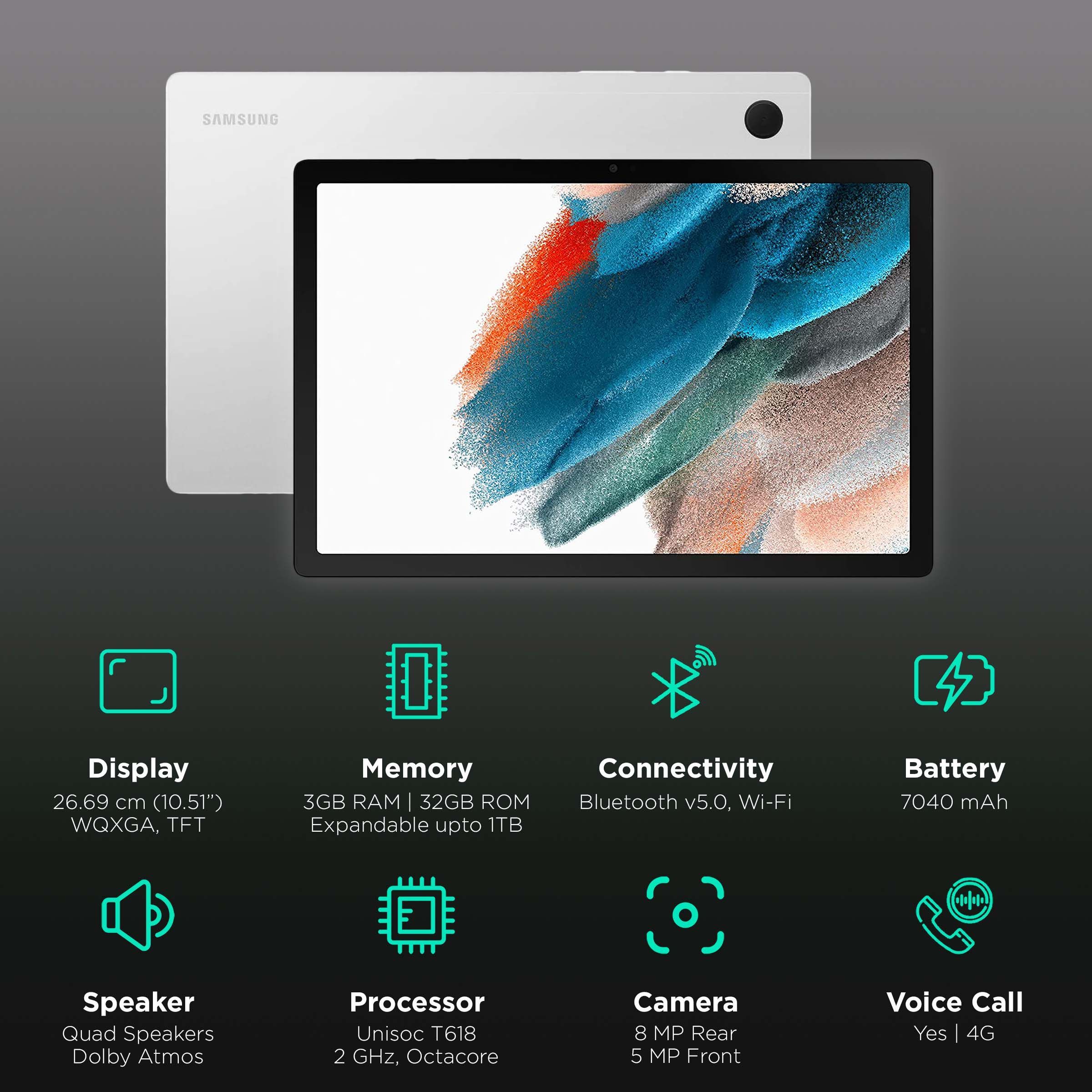 SAMSUNG Galaxy Tab A8 Wi-Fi+4G Android Tablet (10.5 Inch, 3GB RAM, 32GB ROM, Silver)_3