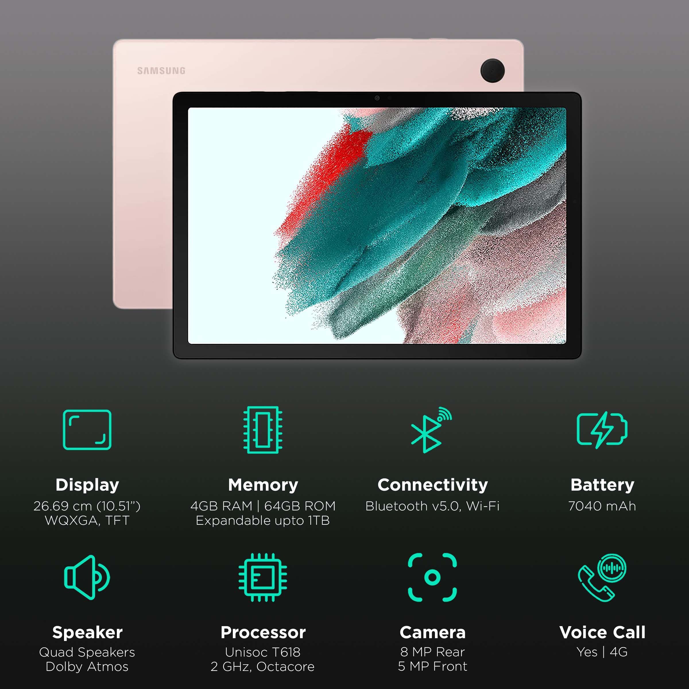 SAMSUNG Galaxy Tab A8 Wi-Fi+4G Android Tablet (10.5 Inch, 4GB RAM, 64GB ROM, Pink Gold)_3