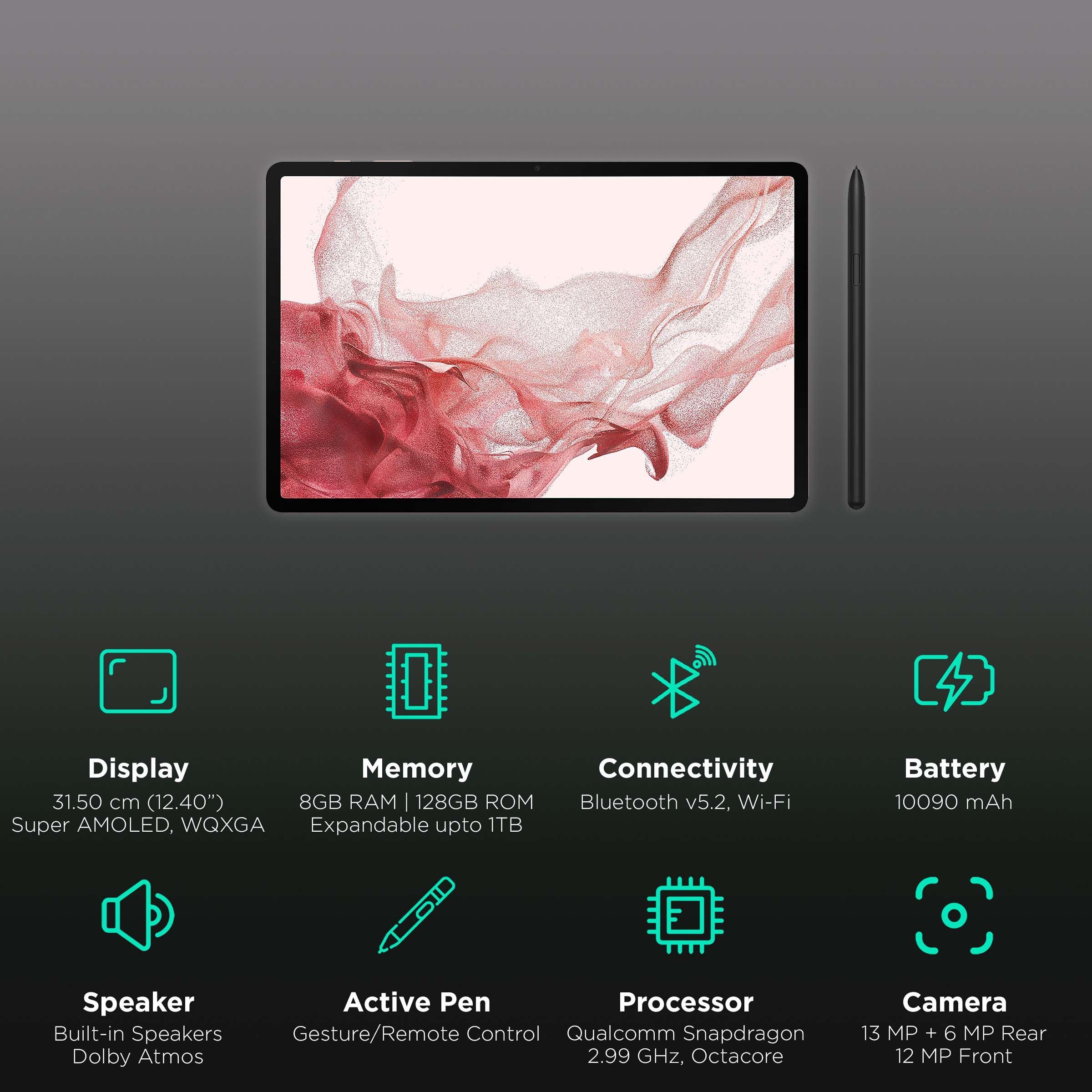 SAMSUNG Galaxy Tab S8+ Wi-Fi+5G Android Tablet (12.4 Inch, 8GB RAM, 128GB ROM, Pink Gold)_3