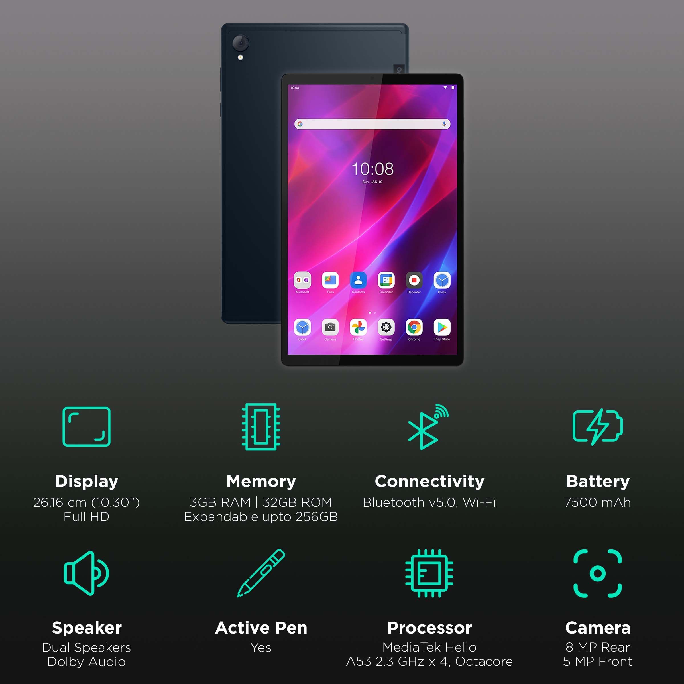 Lenovo Tab K10 Wi-Fi+4G Android Tablet (10.3 Inch, 3GB RAM, 32GB ROM, Abyss Blue)_3