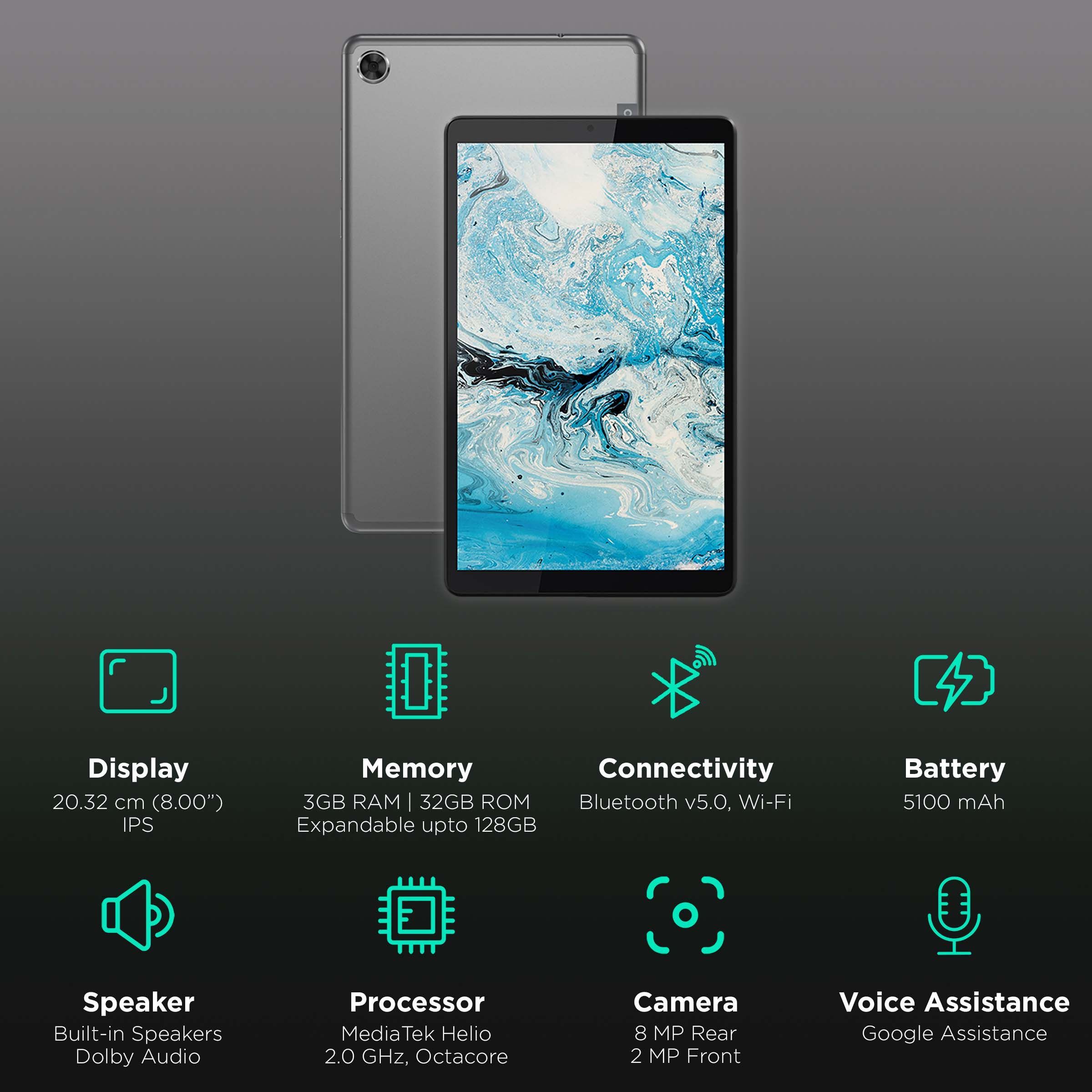 Lenovo 8 Tab M8 (2nd Gen) HD Wi-Fi Android Tablet (8 Inch, 3GB RAM, 32GB ROM, Platinum Grey)_3