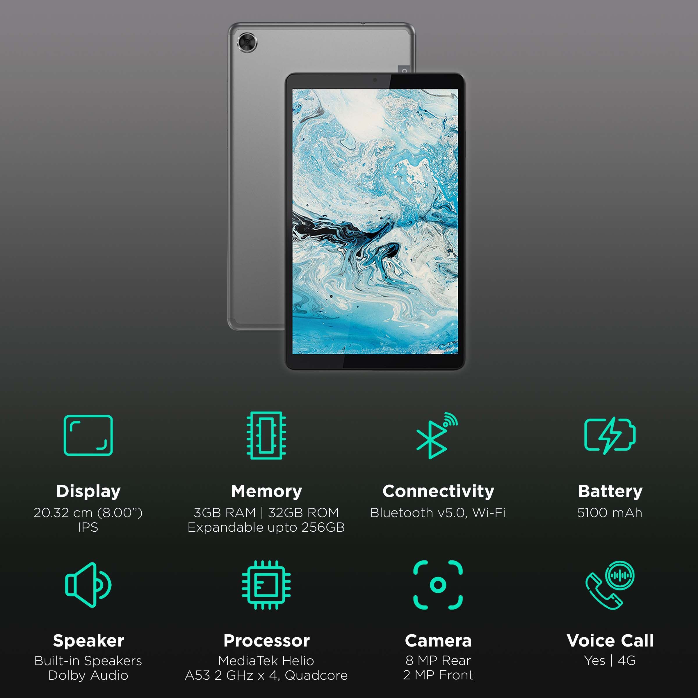 Lenovo 8 Tab M8 (2nd Gen) HD Wi-Fi + 4G Android Tablet (8 Inch, 3GB RAM, 32GB ROM, Iron Grey)_3