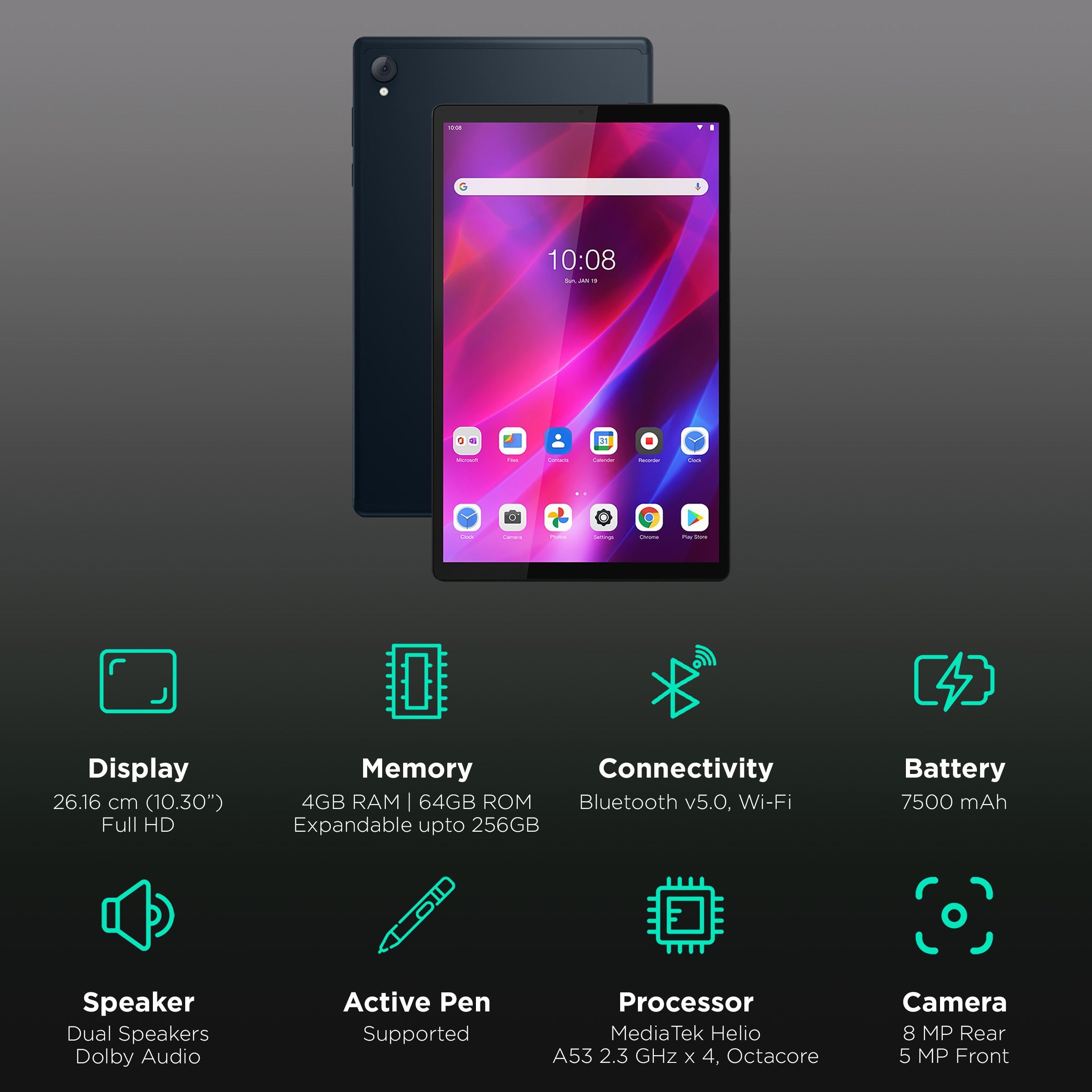 Lenovo Tab K10 Wi-Fi + 4G Android Tablet (10.3 Inch, 4GB RAM, 64GB ROM, Abyss Blue)_3