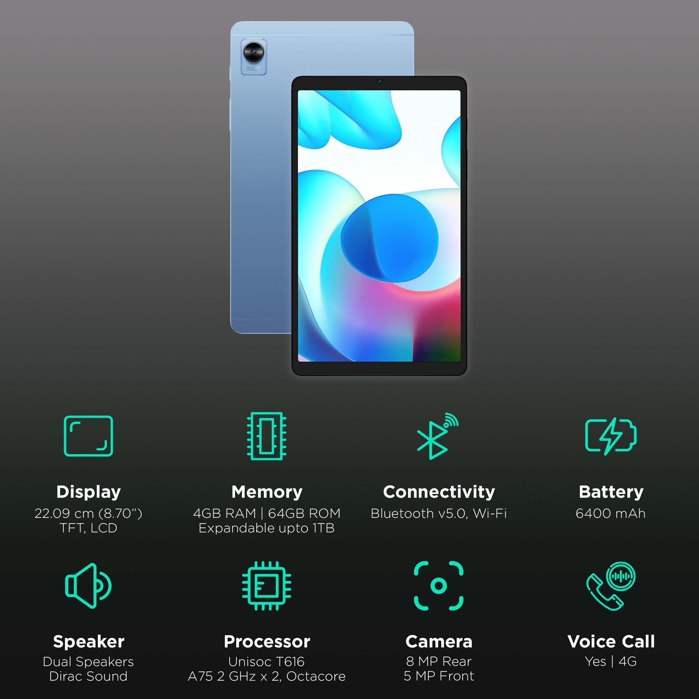 realme Pad Mini Wi-Fi Android Tablet (8.7 Inch, 4GB RAM, 64GB ROM, Blue)_3