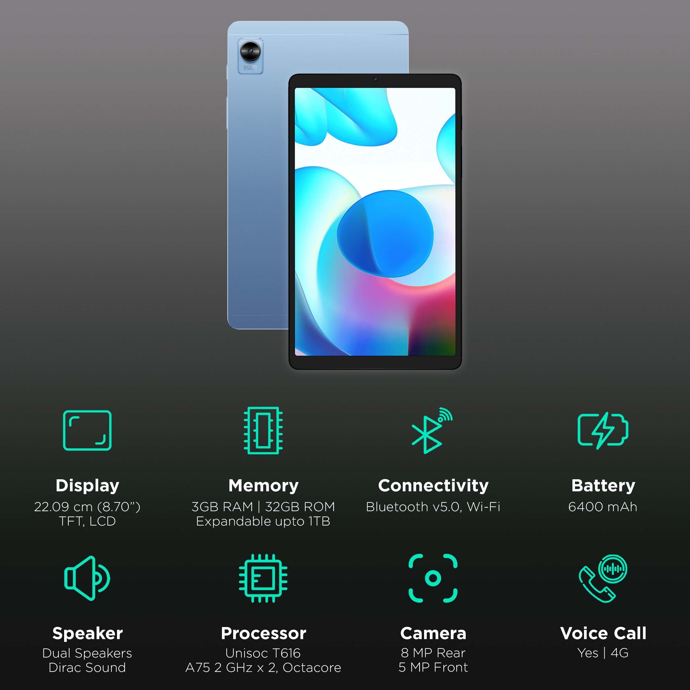 realme Pad Mini Wi-Fi Android Tablet (8.7 Inch, 3GB RAM, 32GB ROM, Blue)_3