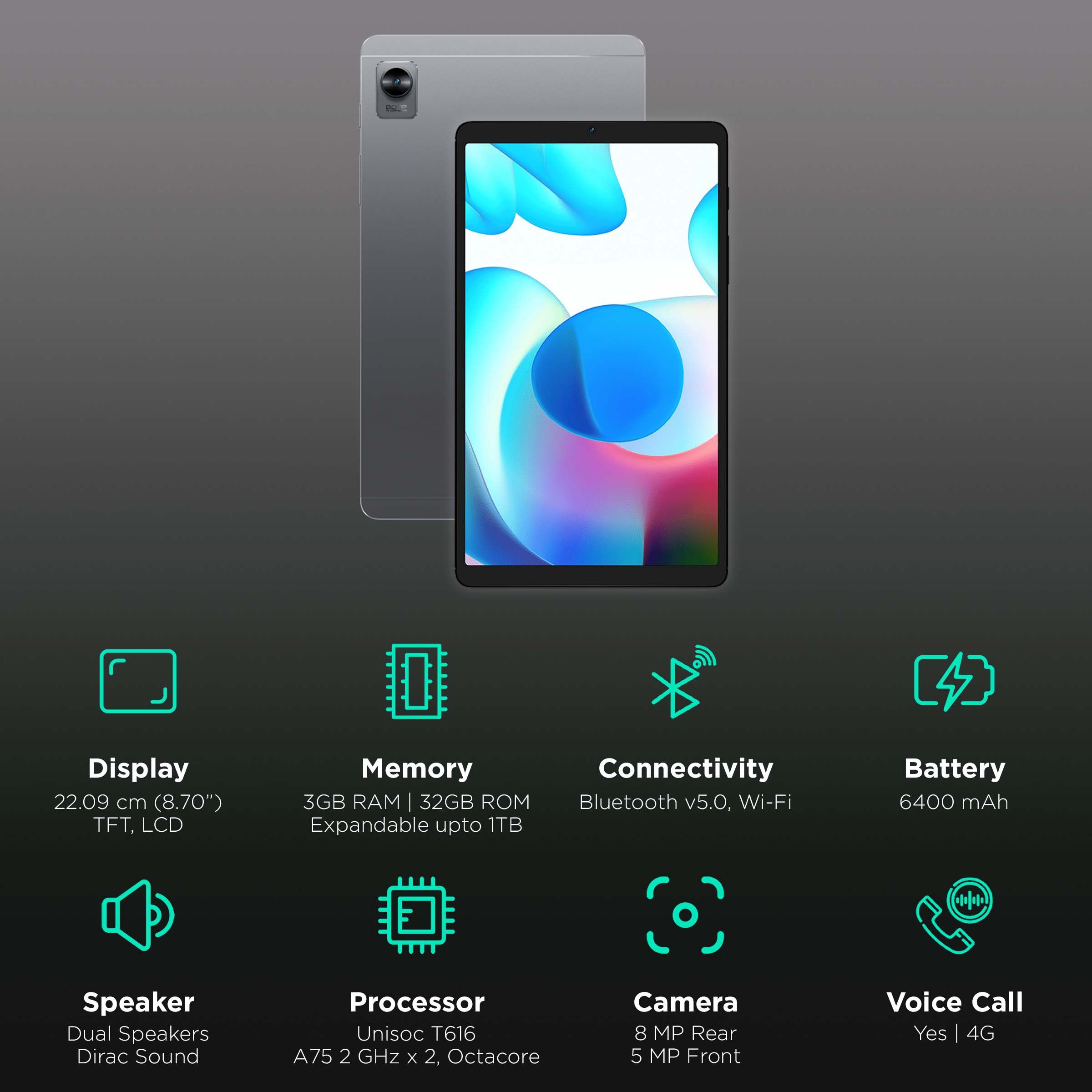 realme Pad Mini Wi-Fi Android Tablet (8.7 Inch, 3GB RAM, 32GB ROM, Grey) realme Pad Mini Wi-Fi Android Tablet (8.7 Inch, 3GB RAM, 32GB ROM, Grey)_3