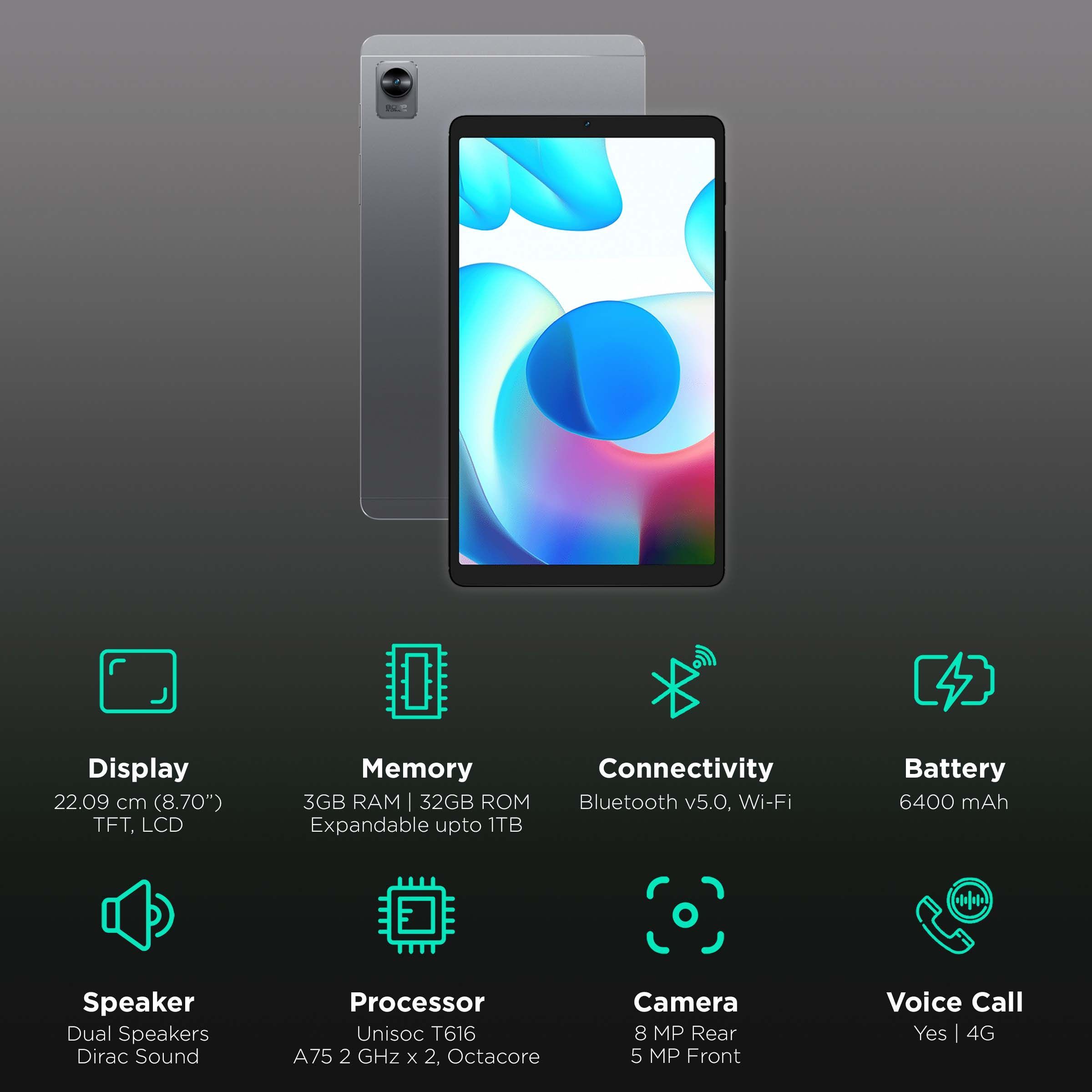 realme Pad Mini Wi-Fi+4G Android Tablet (8.7 Inch, 3GB RAM, 32GB ROM, Grey)_3