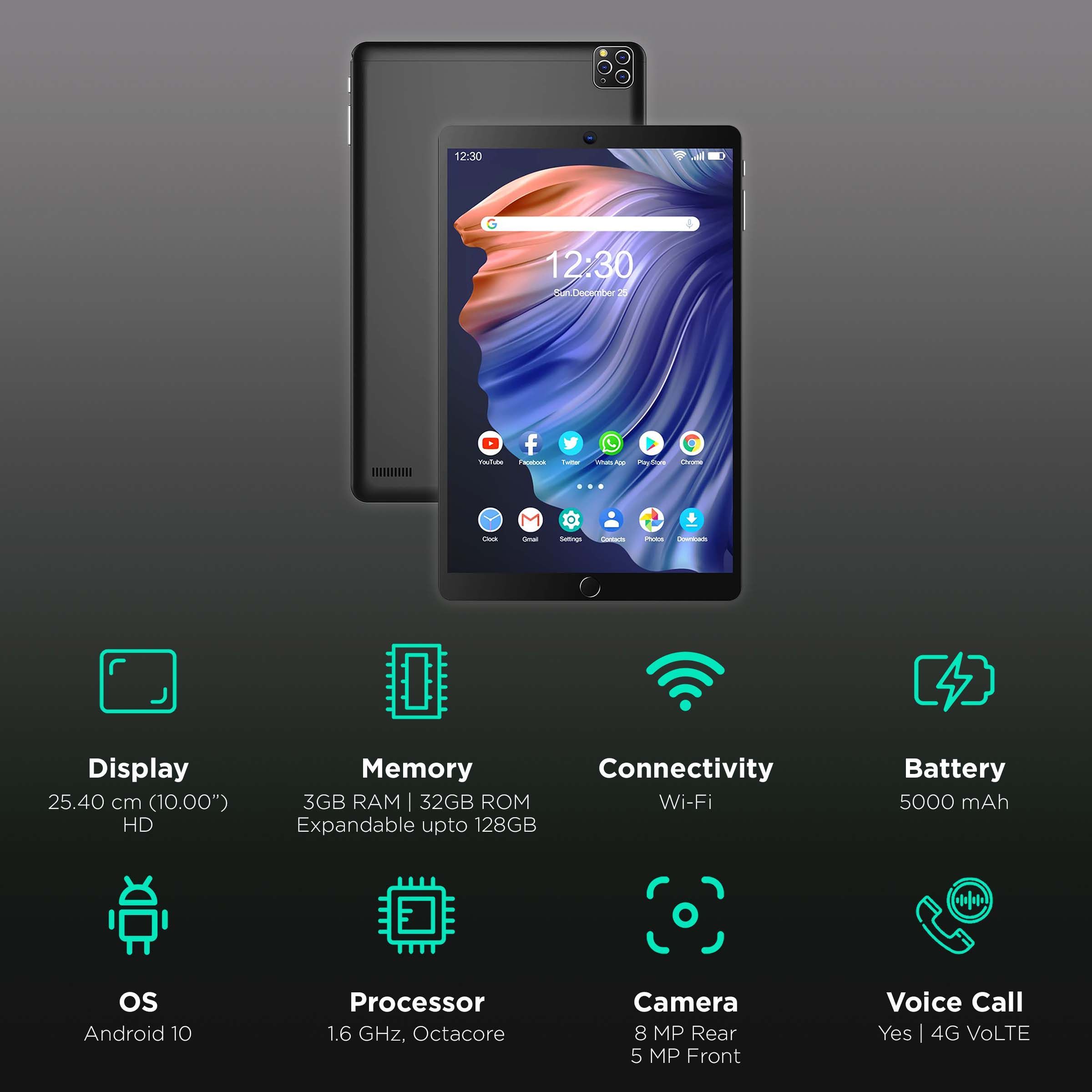 I KALL N20 Wi-Fi+4G VoLTE Android Tablet (10 Inch, 3GB RAM, 32GB ROM, Black)_3