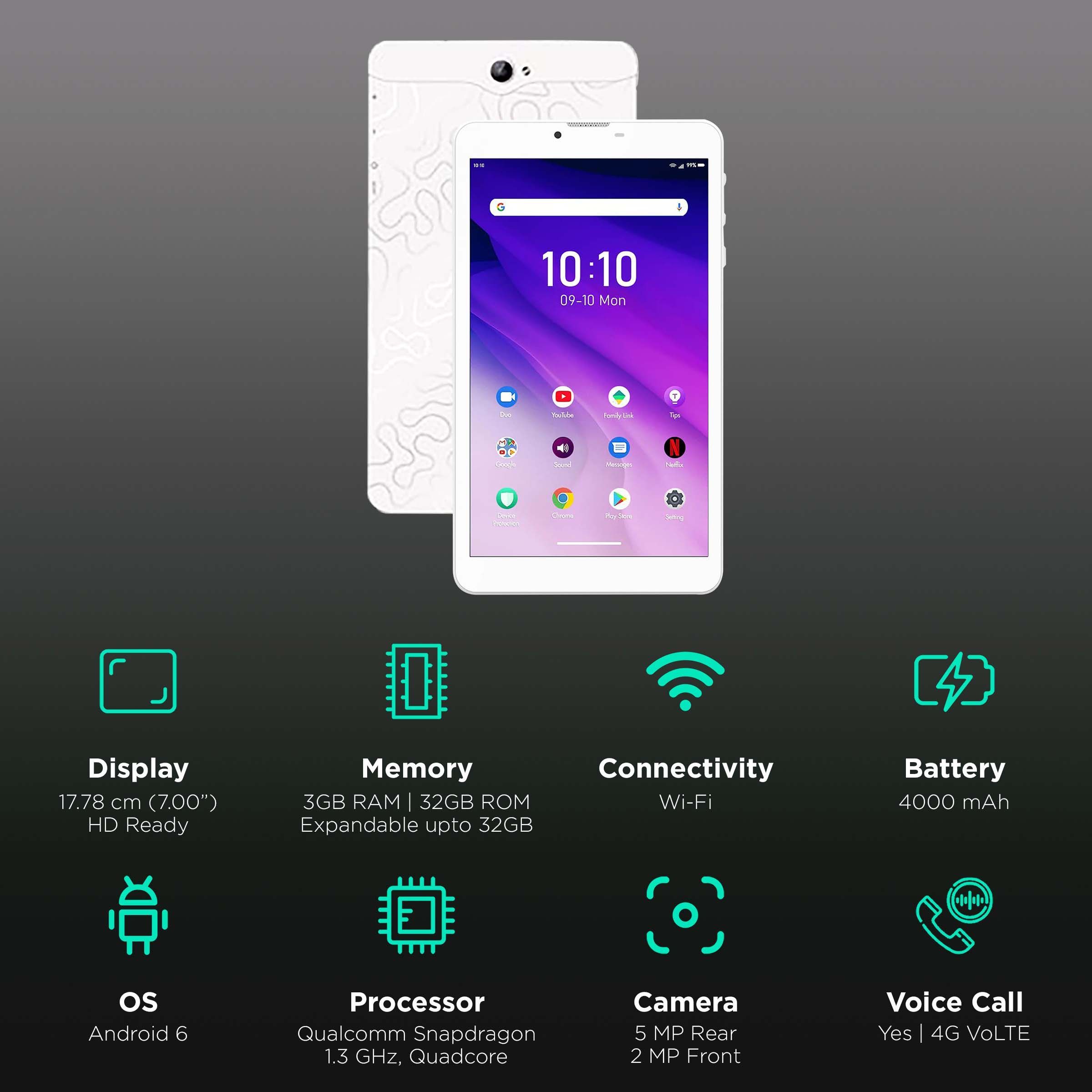 I KALL N5 Wi-Fi+4G VoLTE Android Tablet (7 Inch, 2GB RAM, 32GB ROM, White)_3