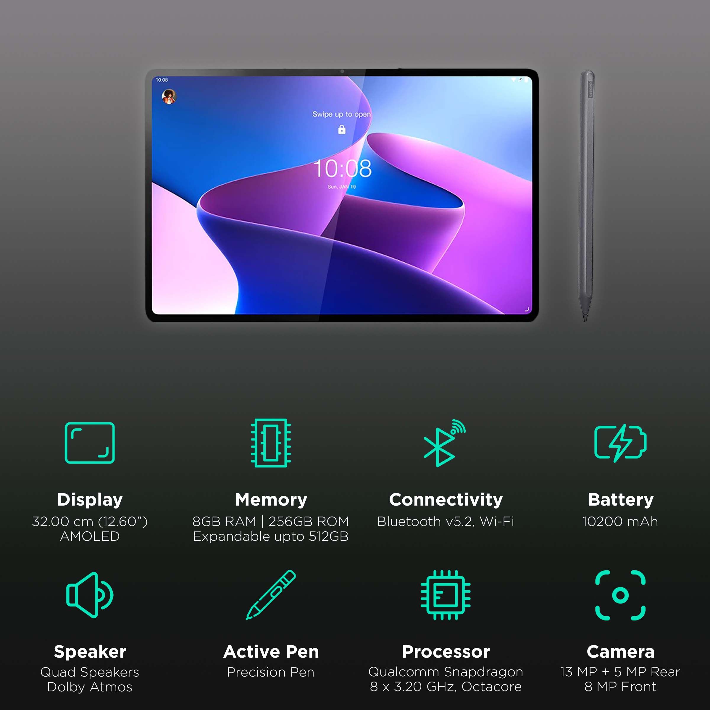 Lenovo Tab P12 Pro Wi-Fi Android Tablet (12.6 Inch, 8GB RAM, 256GB ROM, Storm Grey) Lenovo Tab P12 Pro Wi-Fi Android Tablet (12.6 Inch, 8GB RAM, 256GB ROM, Storm Grey)_3
