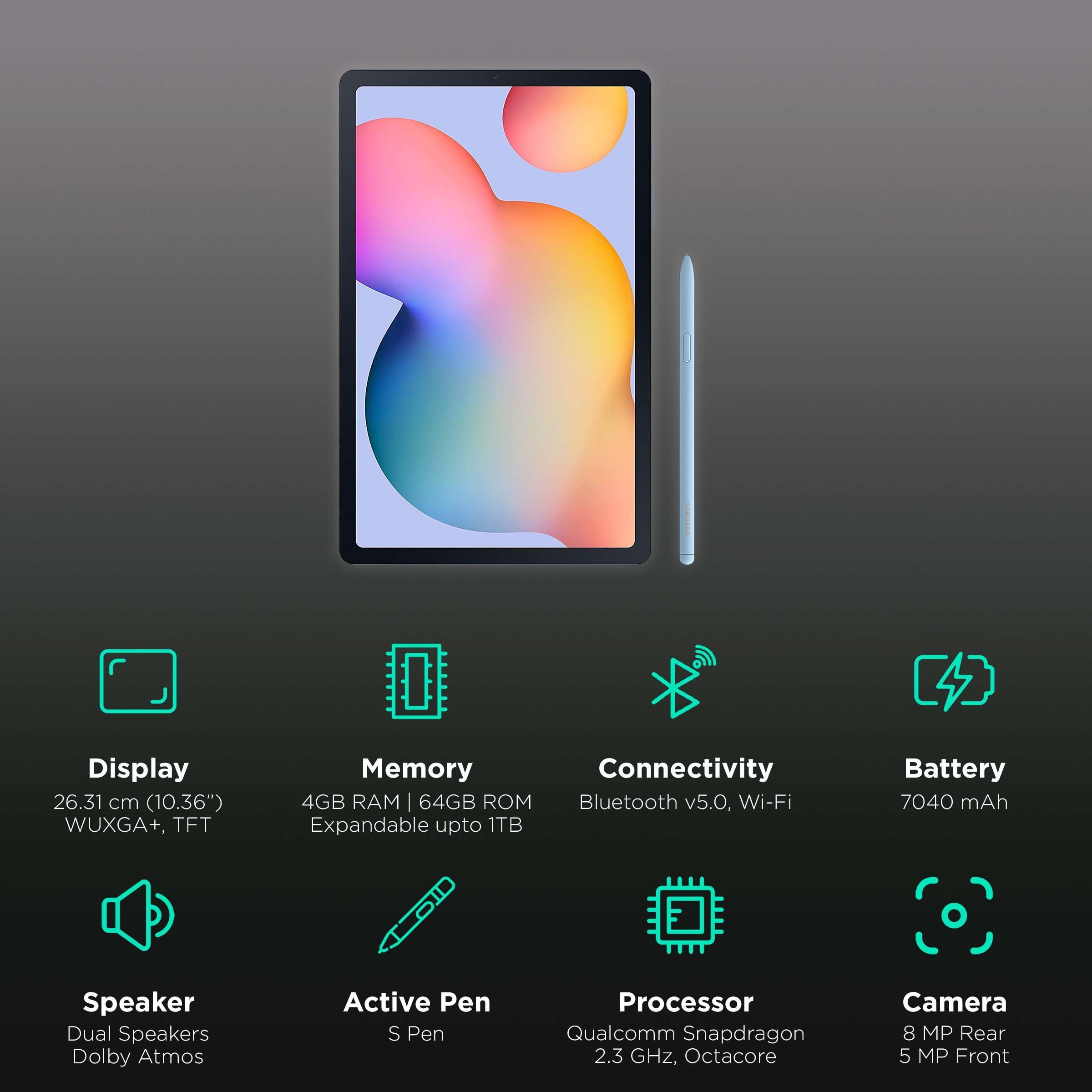 SAMSUNG Galaxy Tab S6 Lite Wi-Fi Android Tablet with Stylus (10.4 Inch, 4GB RAM, 64GB ROM, Angora Blue) SAMSUNG Galaxy Tab S6 Lite Wi-Fi Android Tablet with Stylus (10.4 Inch, 4GB RAM, 64GB ROM, Angora Blue)_3