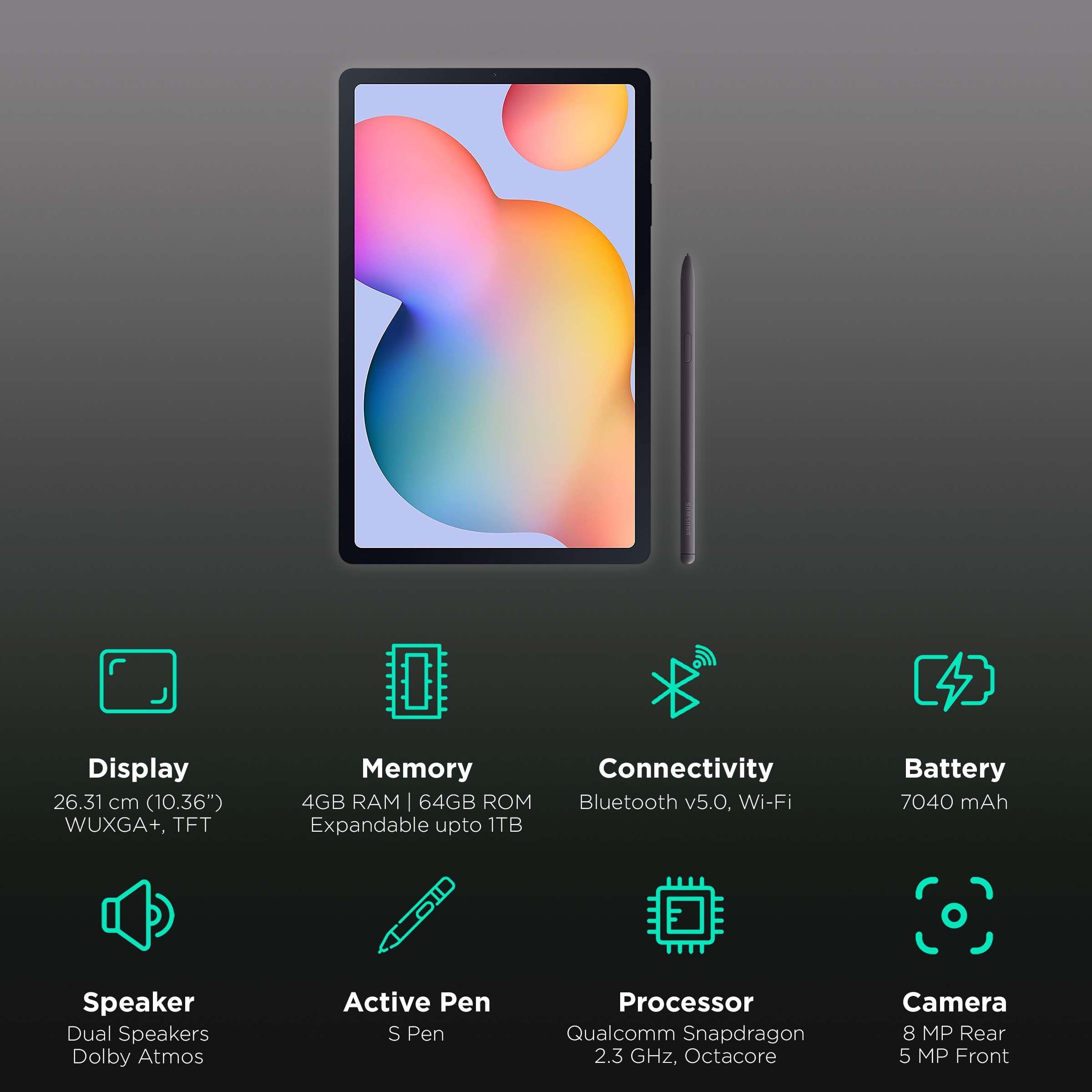 SAMSUNG Galaxy Tab S6 Lite Wi-Fi+4G Android Tablet (10.4 Inch, 4GB RAM, 64GB ROM, Oxford Grey)_3