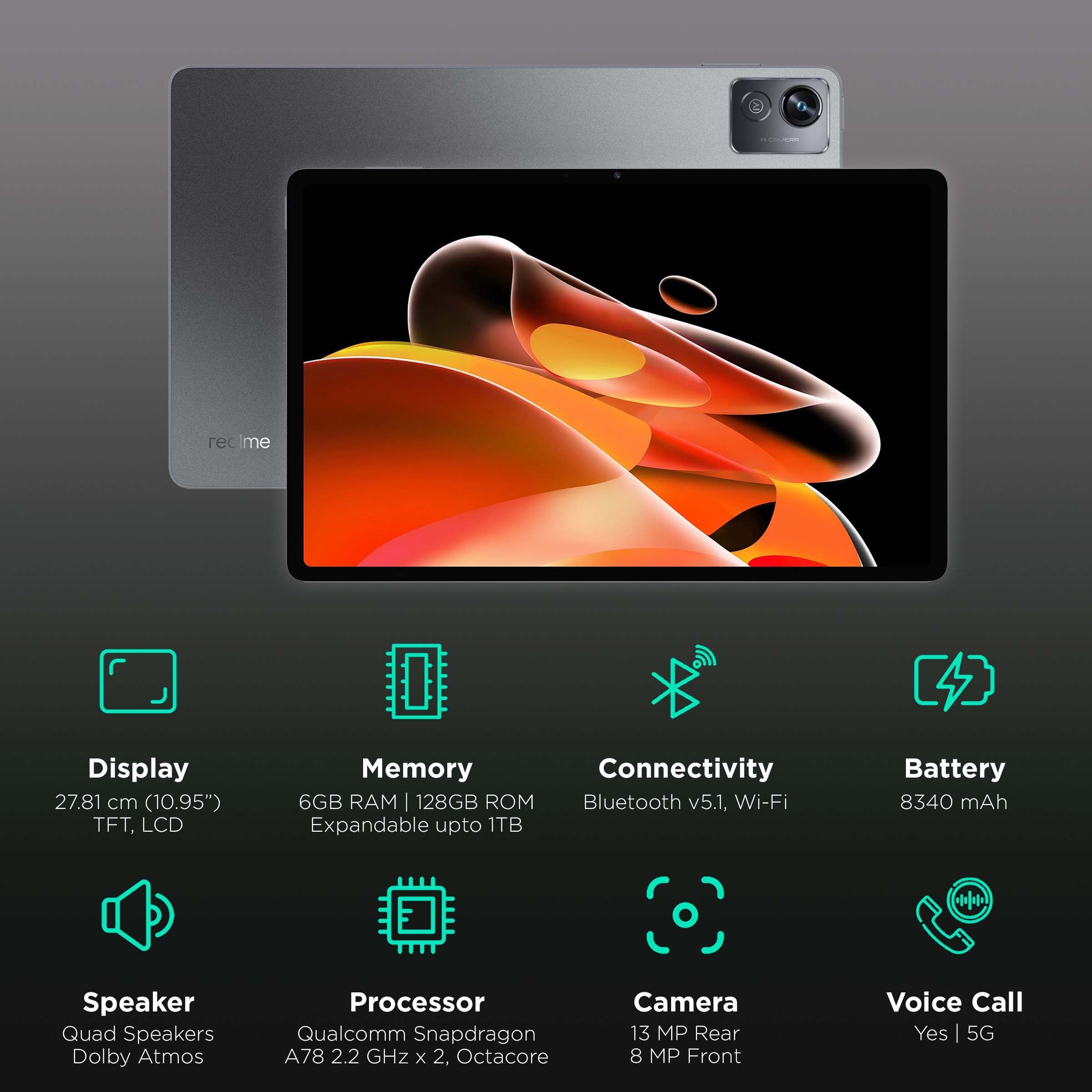 realme PAD X Wi-Fi+5G Android Tablet (10.95 Inch, 6GB RAM, 128GB ROM, Glowing Grey)_3