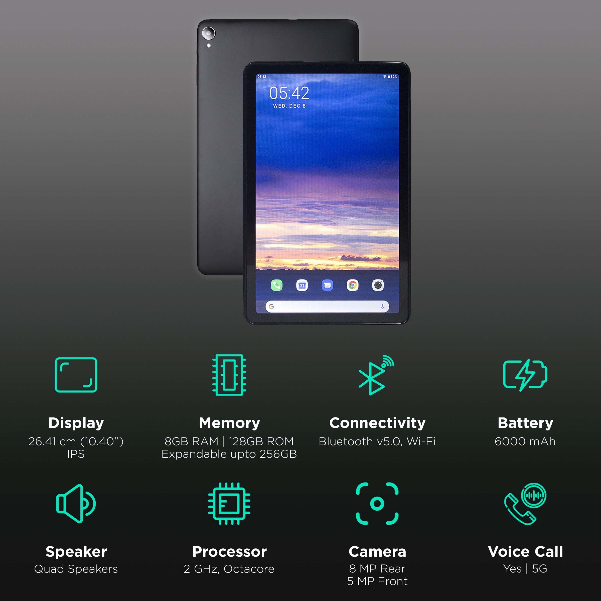 WishTel IRA T1020 Wi-Fi+5G Android Tablet (10.4 Inch, 8GB RAM, 128GB ROM, Black)_3