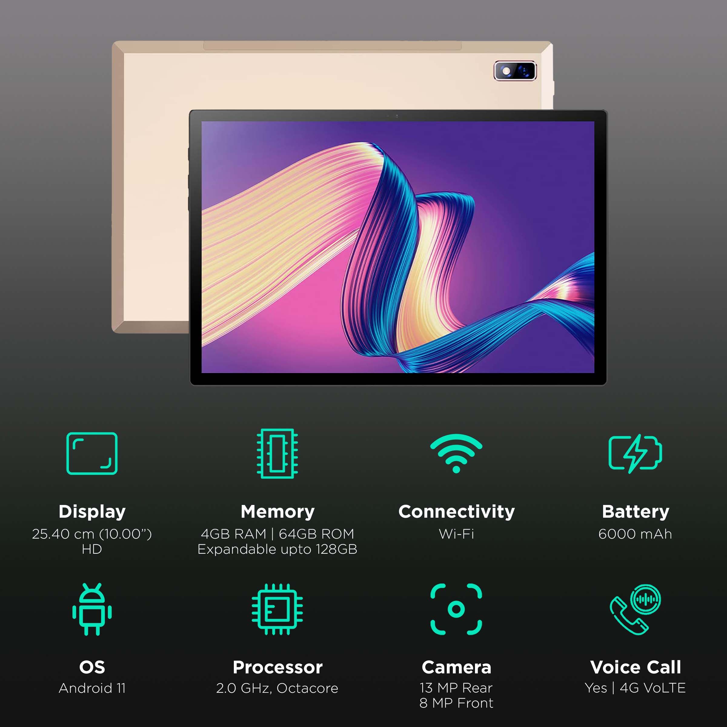 I KALL N15 Wi-Fi+4G VoLTE Android Tablet (10 Inch, 4GB RAM, 64GB ROM, Gold)_3