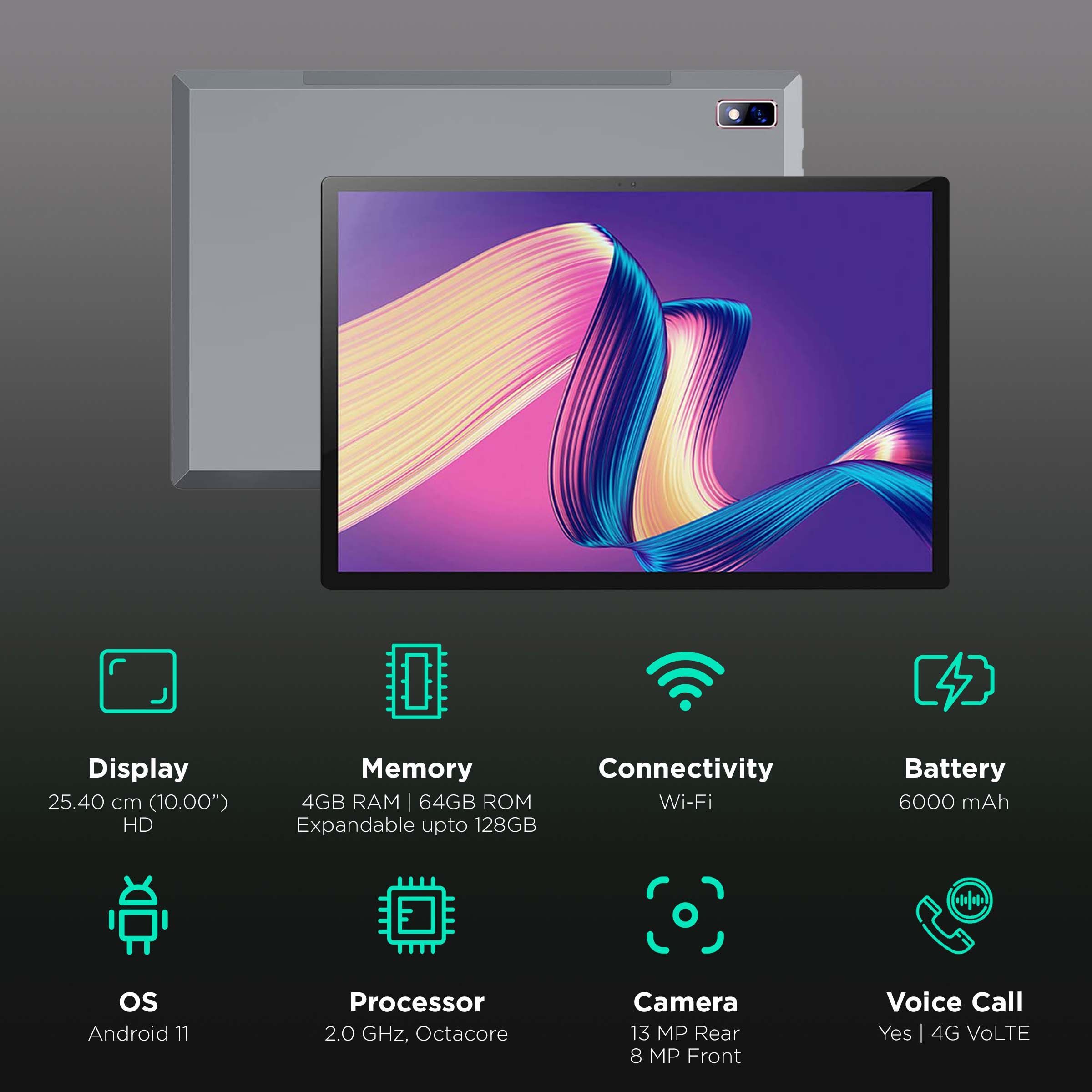 I KALL N15 Wi-Fi+4G VoLTE Android Tablet (10 Inch, 4GB RAM, 64GB ROM, Grey)_3