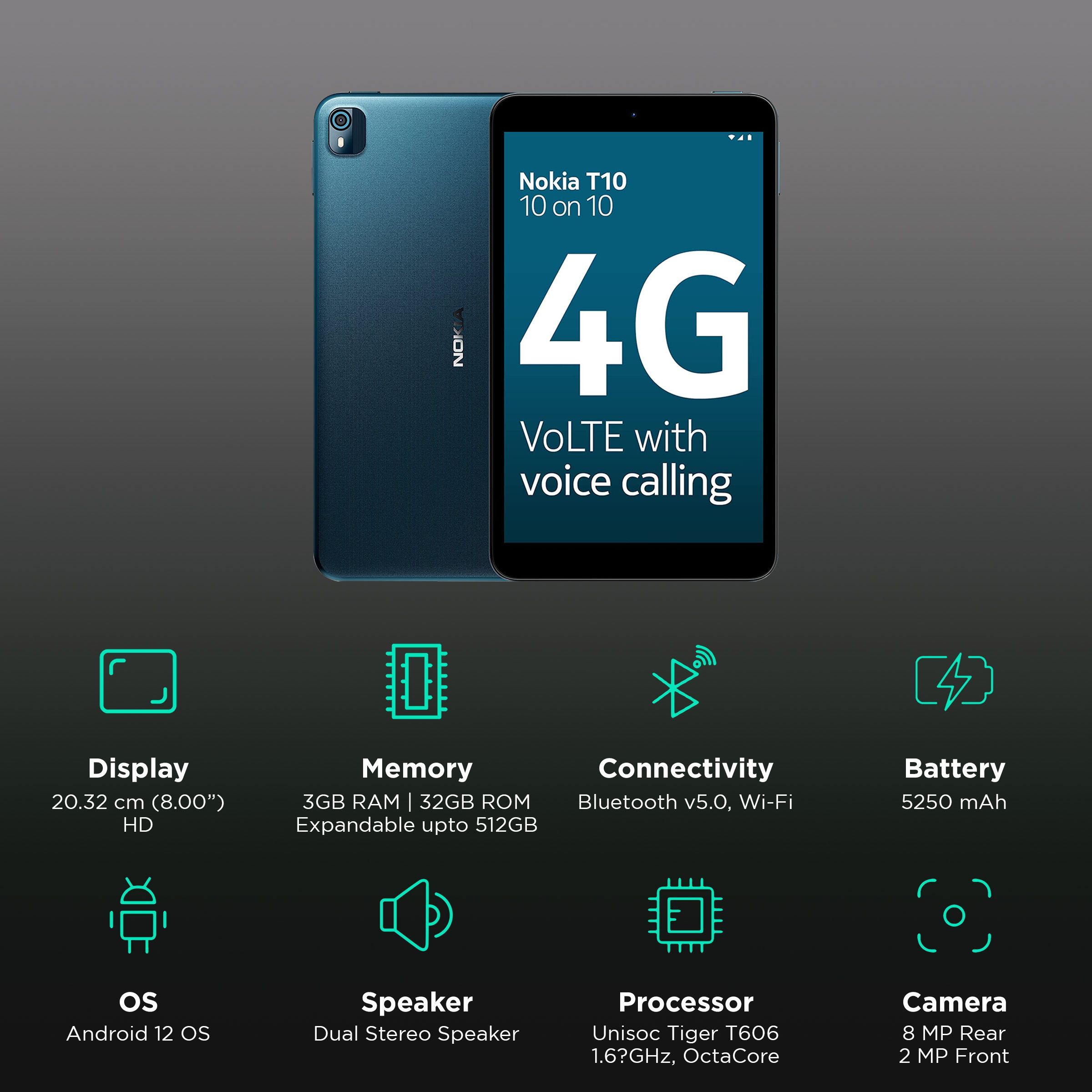 NOKIA T10 Wi-Fi+4G Android Tablet (8 Inch, 3GB RAM, 32GB ROM, Ocean Blue)_3