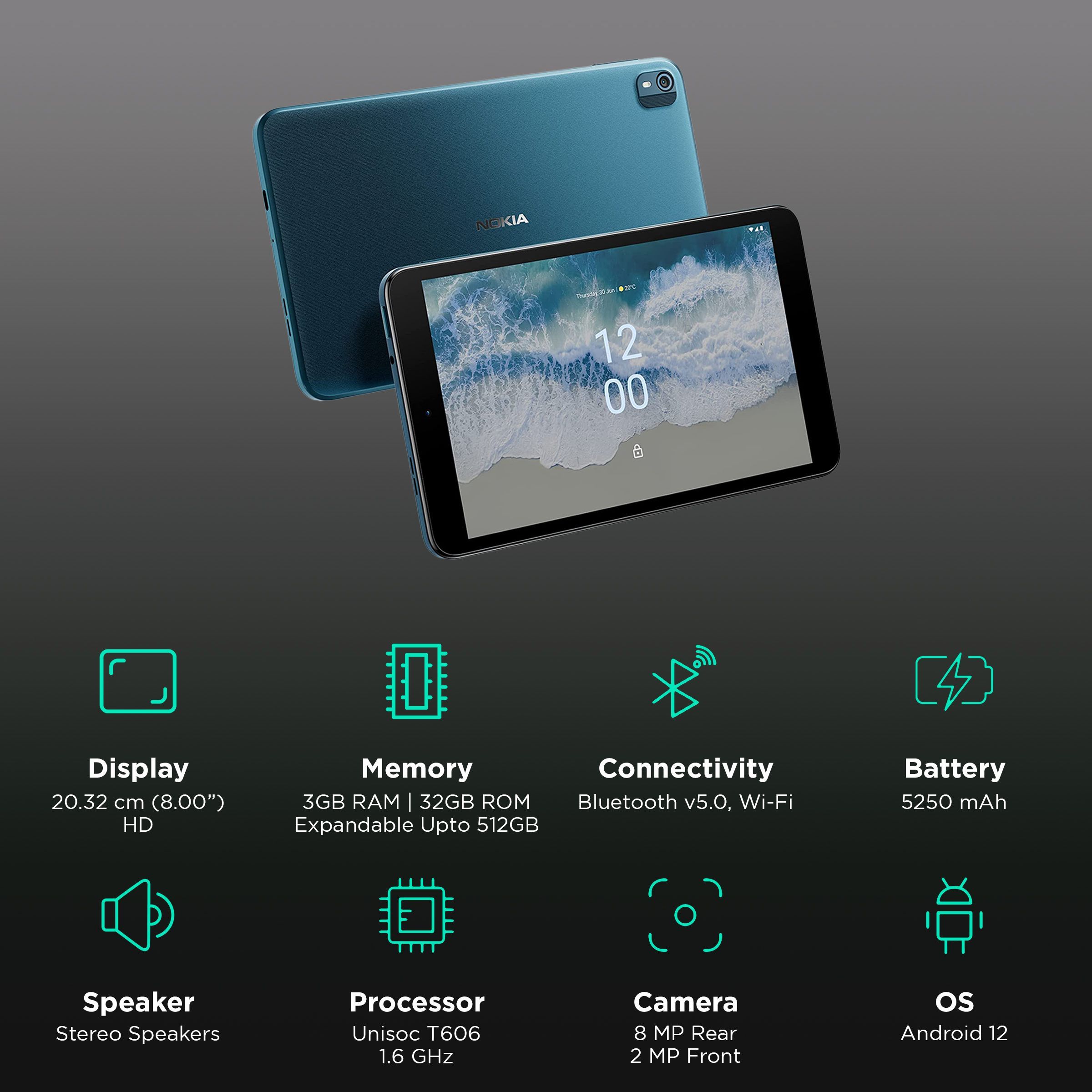 NOKIA T10 Wi-Fi Android 12 Tablet (8 Inch, 3GB RAM, 32GB ROM, Ocean Blue)_3