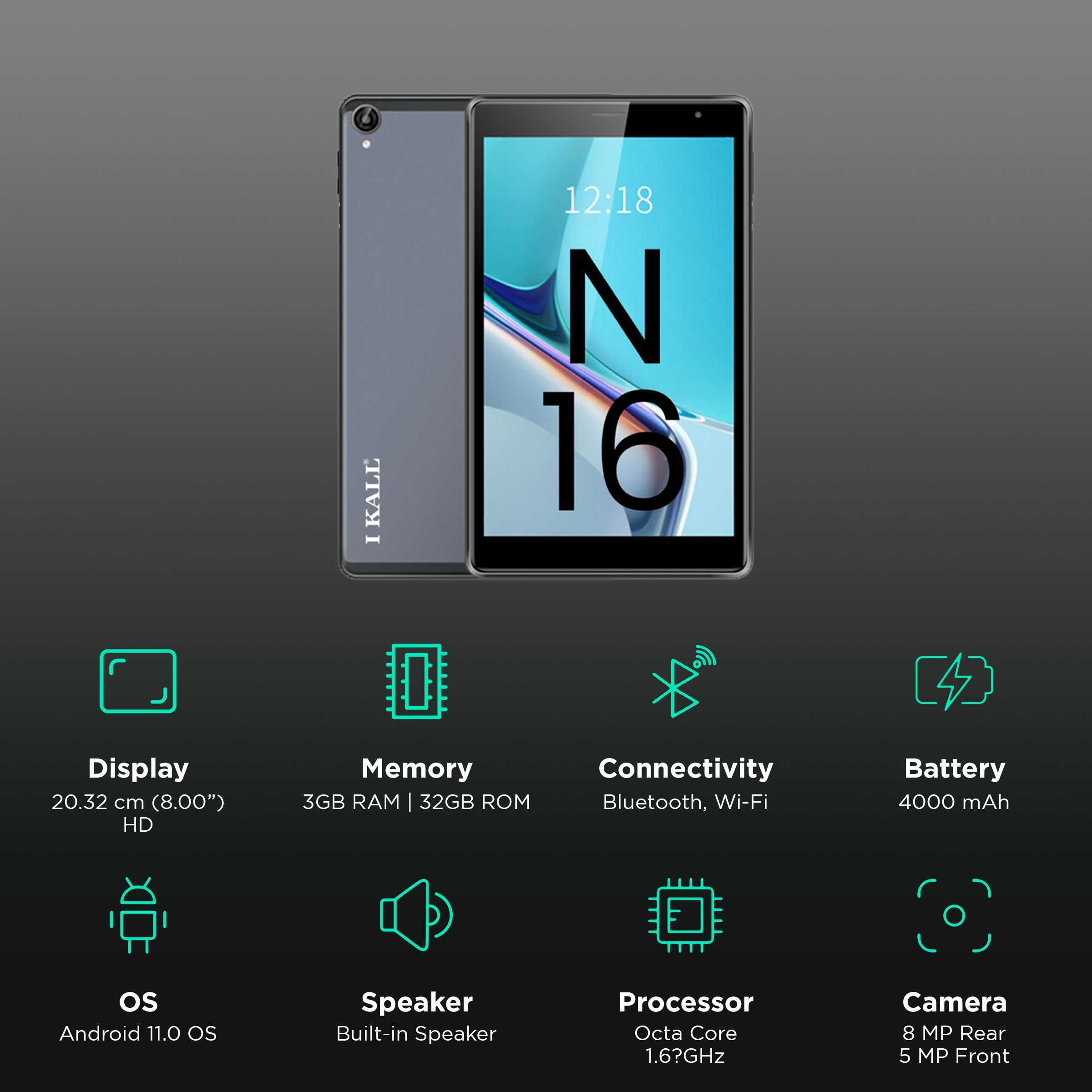 I KALL N16 Wi-Fi+4G Android Tablet (8 Inch, 3GB RAM, 32GB ROM, Grey)_3