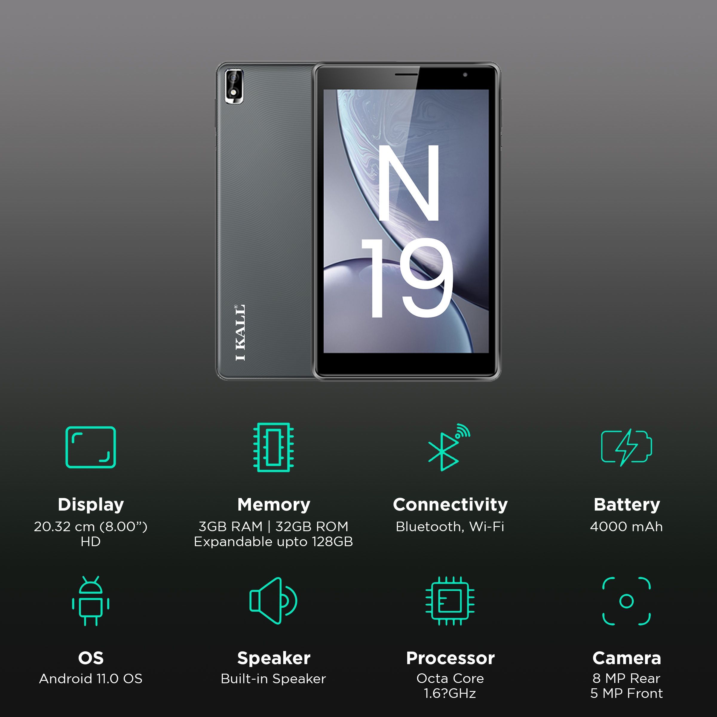 I KALL N19 Wi-Fi+4G Android Tablet (8 Inch, 3GB RAM, 32GB ROM, Grey)_3