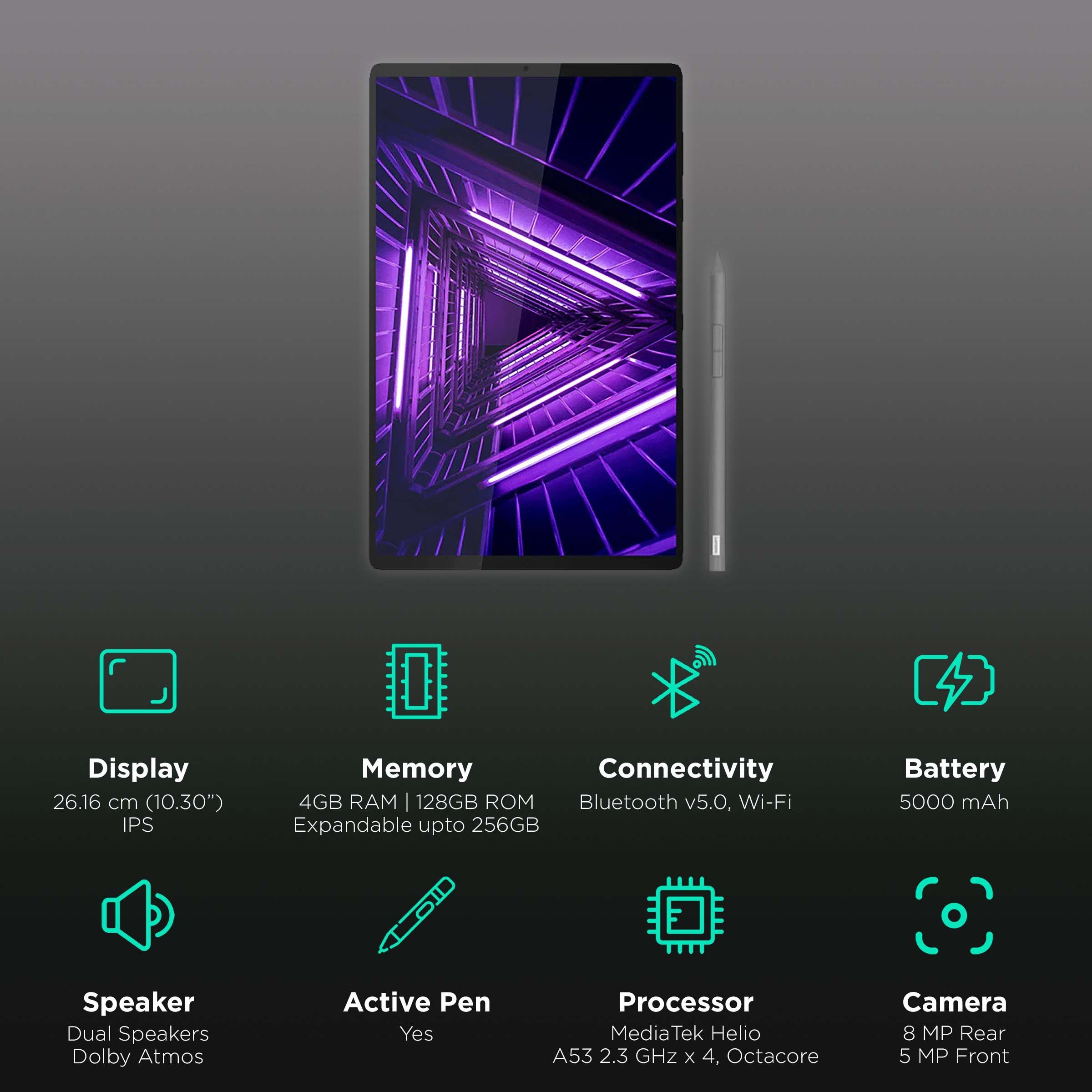 Lenovo M10 Wi-Fi+4G Android Tablet (10.3 Inch, 4GB RAM, 128GB ROM, Platinum Grey)_3