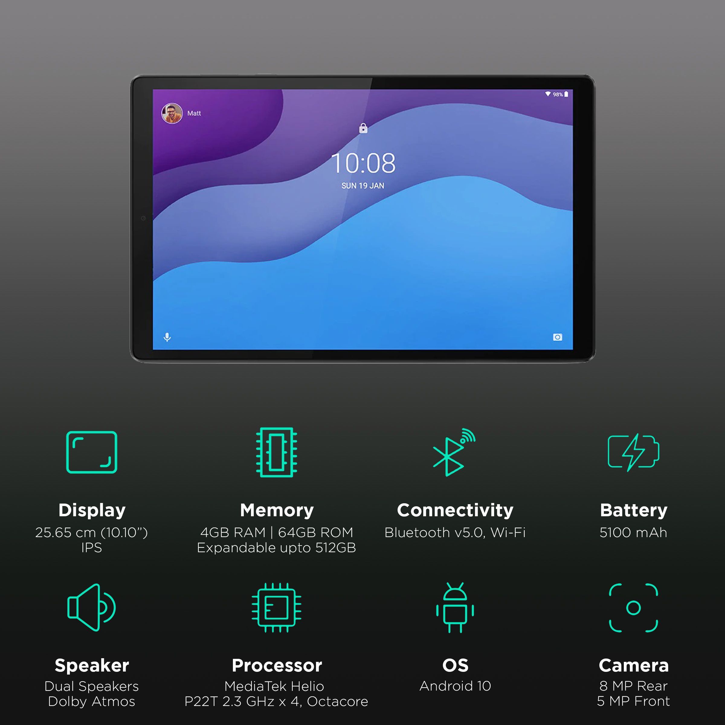 Lenovo Tab M10 HD (2nd Gen) Wi-Fi+4G Android Tablet (10.1 Inch, 4GB RAM, 64GB ROM, Iron Grey)_3