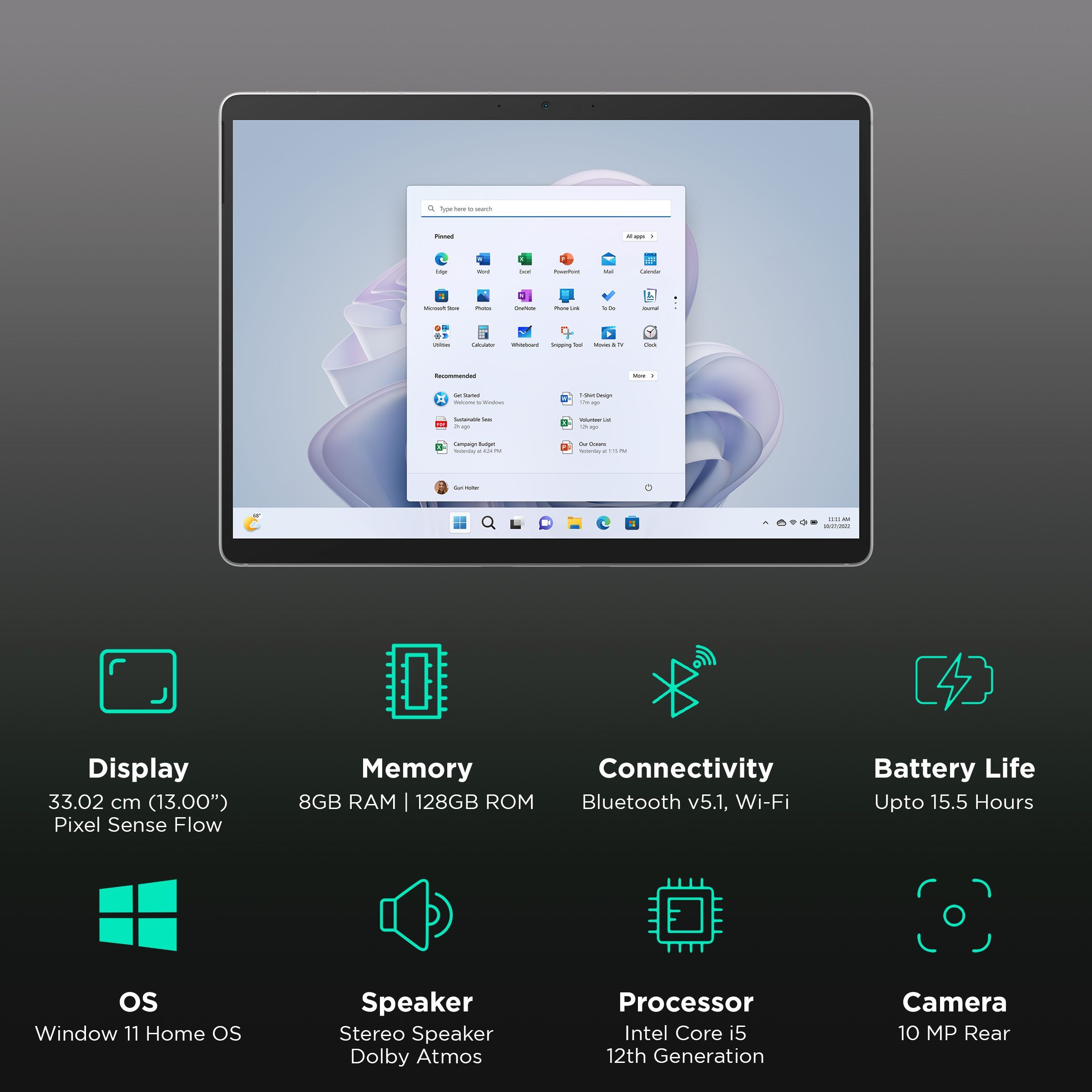 Microsoft Surface Pro 9 Wi-Fi Windows Tablet (13 Inch, 8GB RAM, 128GB ROM, Platinum)_3