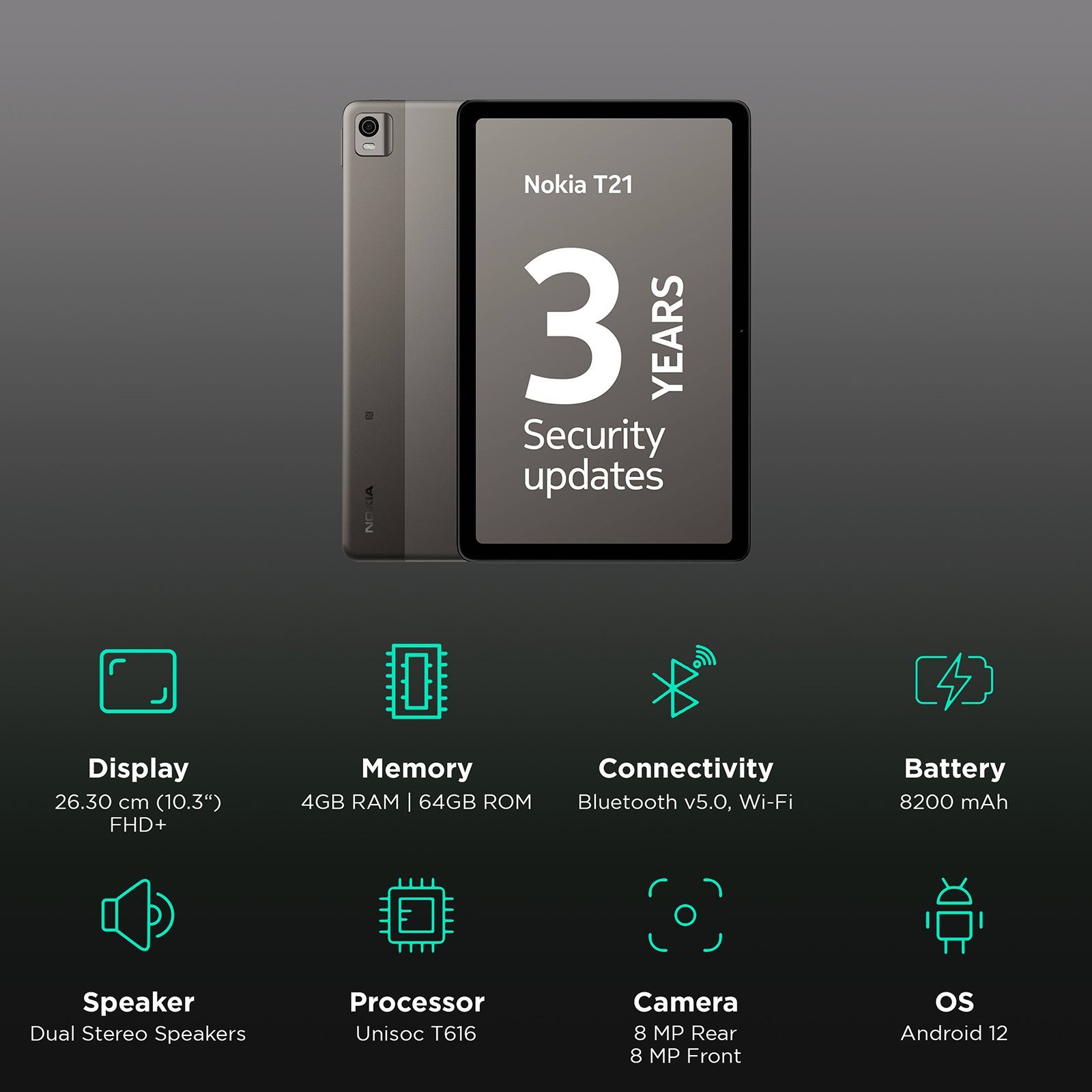 NOKIA T21 Wi-Fi Android Tablet (10.3 Inch, 4GB RAM, 64GB, Grey)_3