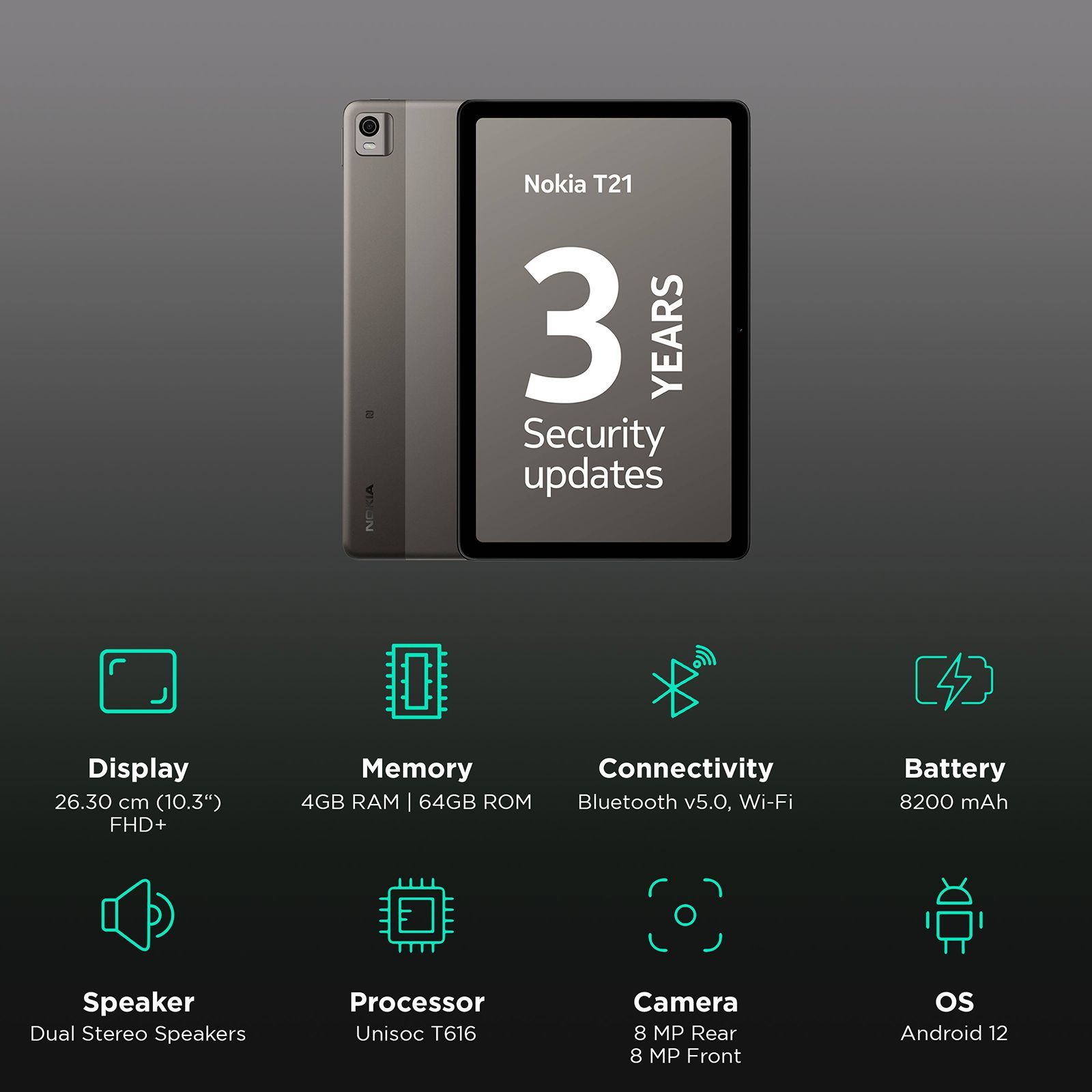 NOKIA T21 Wi-Fi+4G LTE Android Tablet (10.3 Inch, 4GB RAM, 64GB, Grey)_3
