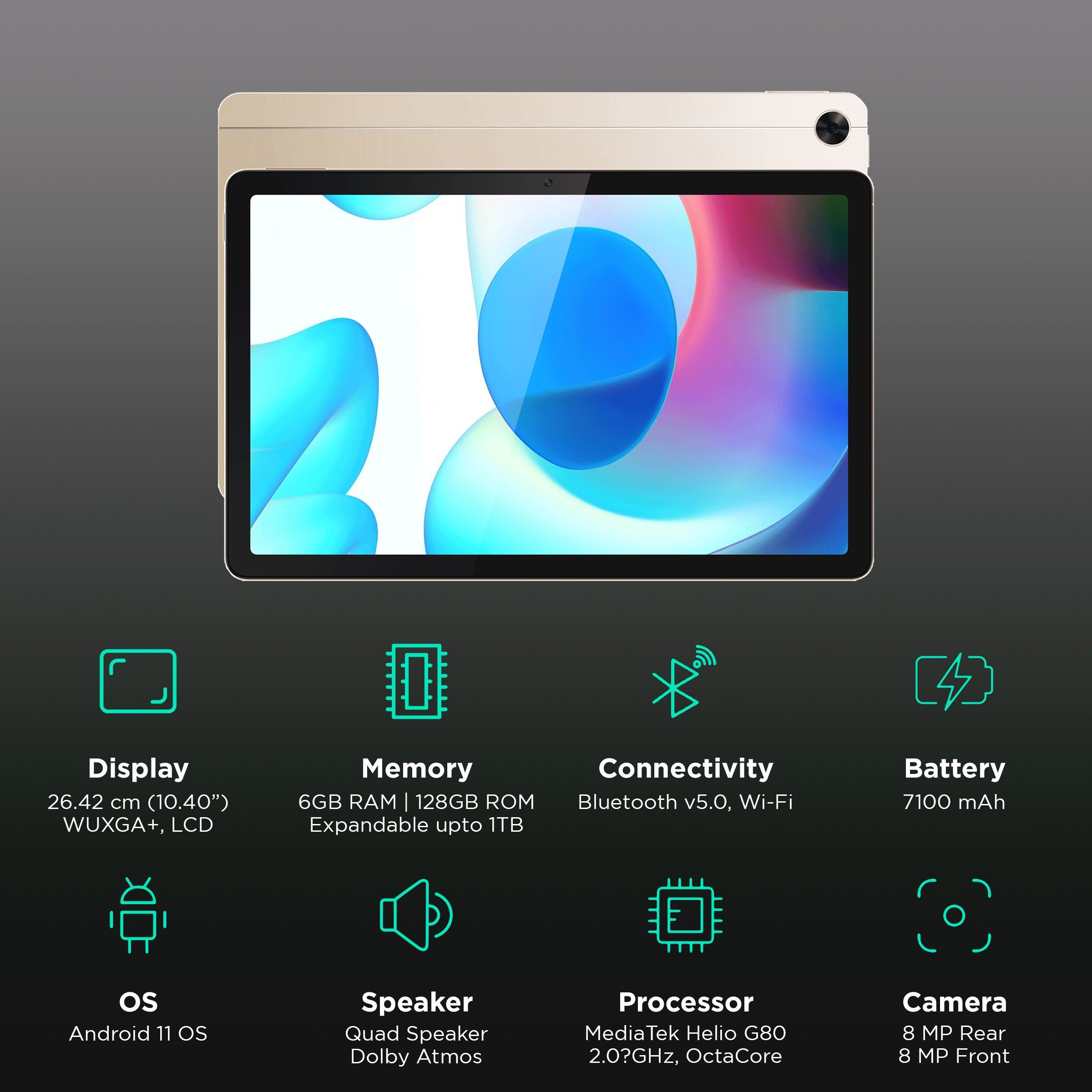 realme Pad Wi-Fi+4G Android Tablet (10.4 Inch, 6GB RAM, 128GB ROM, Gold)_3
