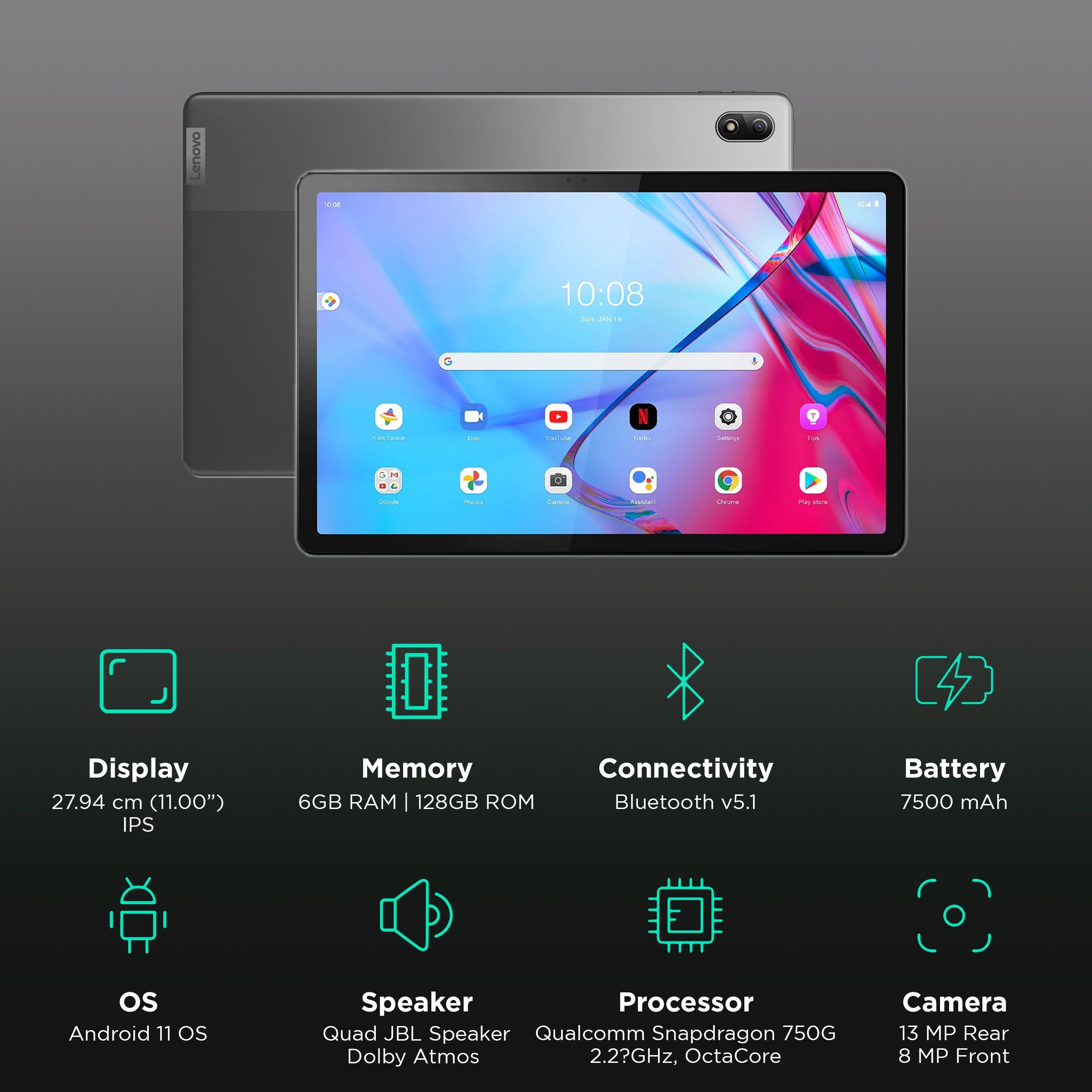 Lenovo Tab P11 Wifi + 5G Android 11 Tablet (11 inch, 6GB RAM, 128GB ROM, Storm Grey)_3